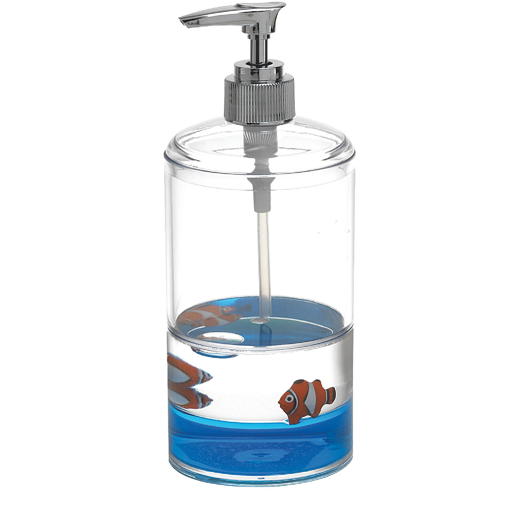 Dispensador pyxis transparente, azul y naranja brillante