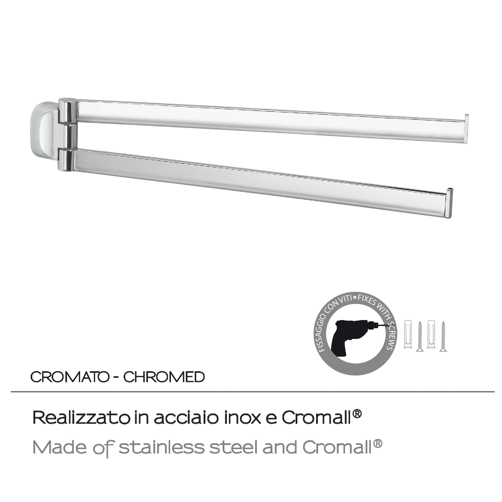 Toallero atornillar stelvio plata cromado brillante 34x6.6 cm