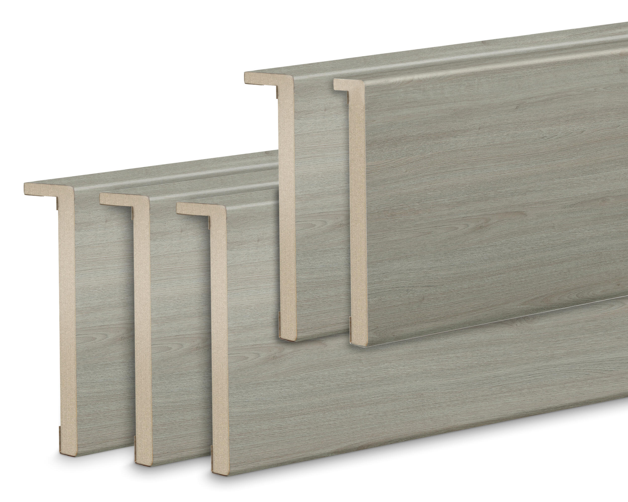 Kit de 5 tapetas extensible en l mdf roble gris puerta vila de 80x12/10x2200mm