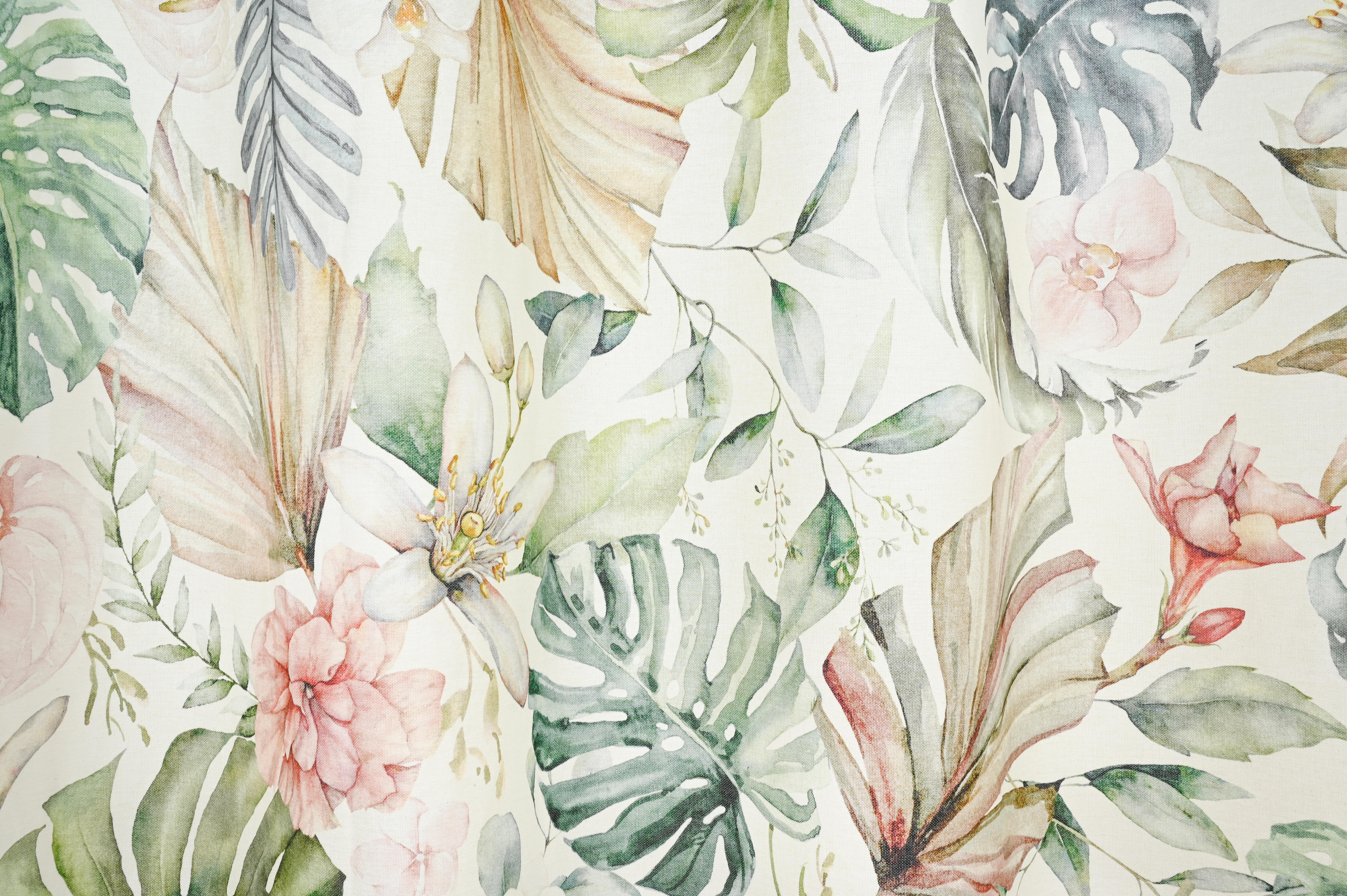 Cortina ollaos Nuanea algodón de 140x170cm flor verdes, rosados, ocres, fondo crema. Incluye cinta termoadhesiva - 5