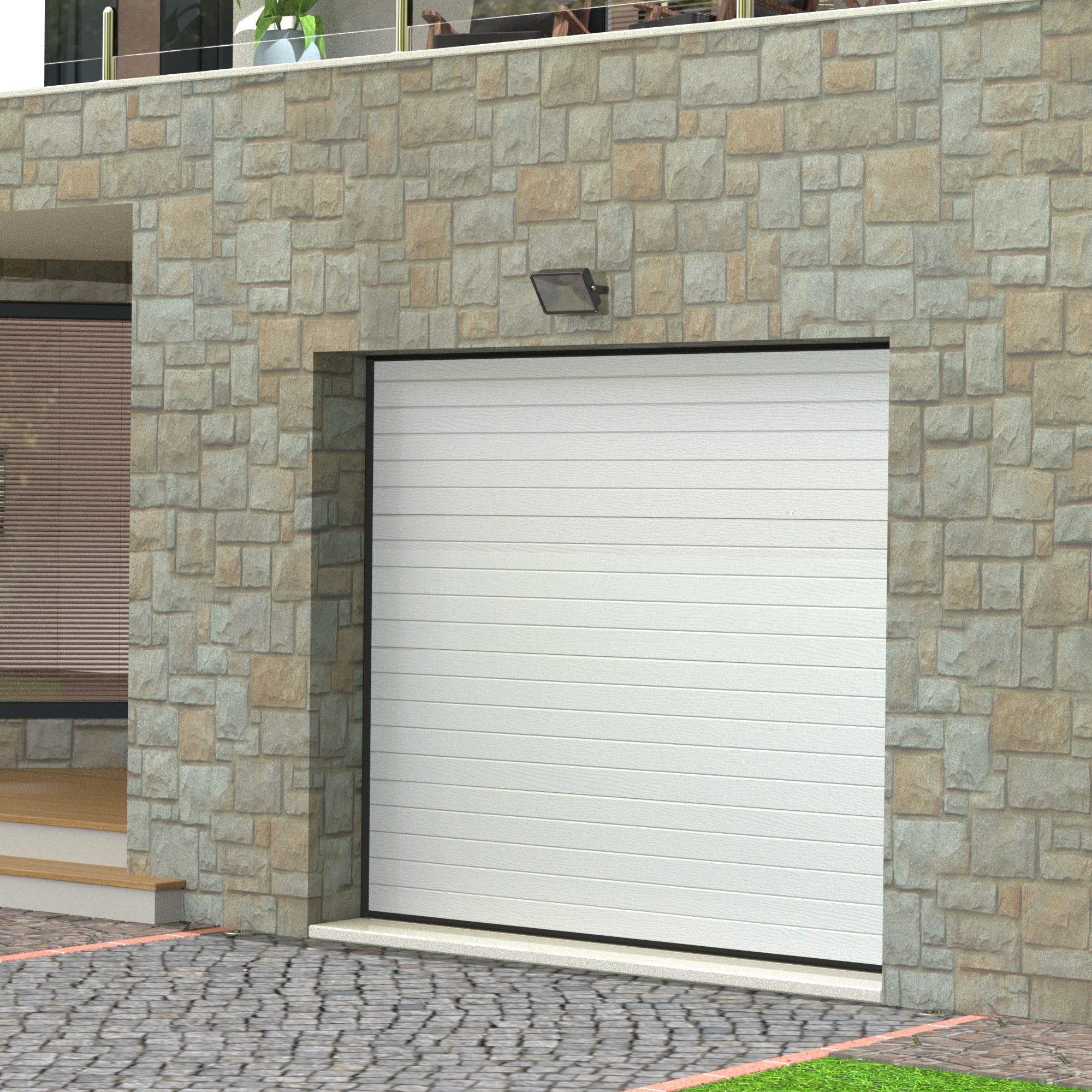 Puerta de garaje motorizada CASCAIS blanca de 250x212,5 cm | Leroy Merlin