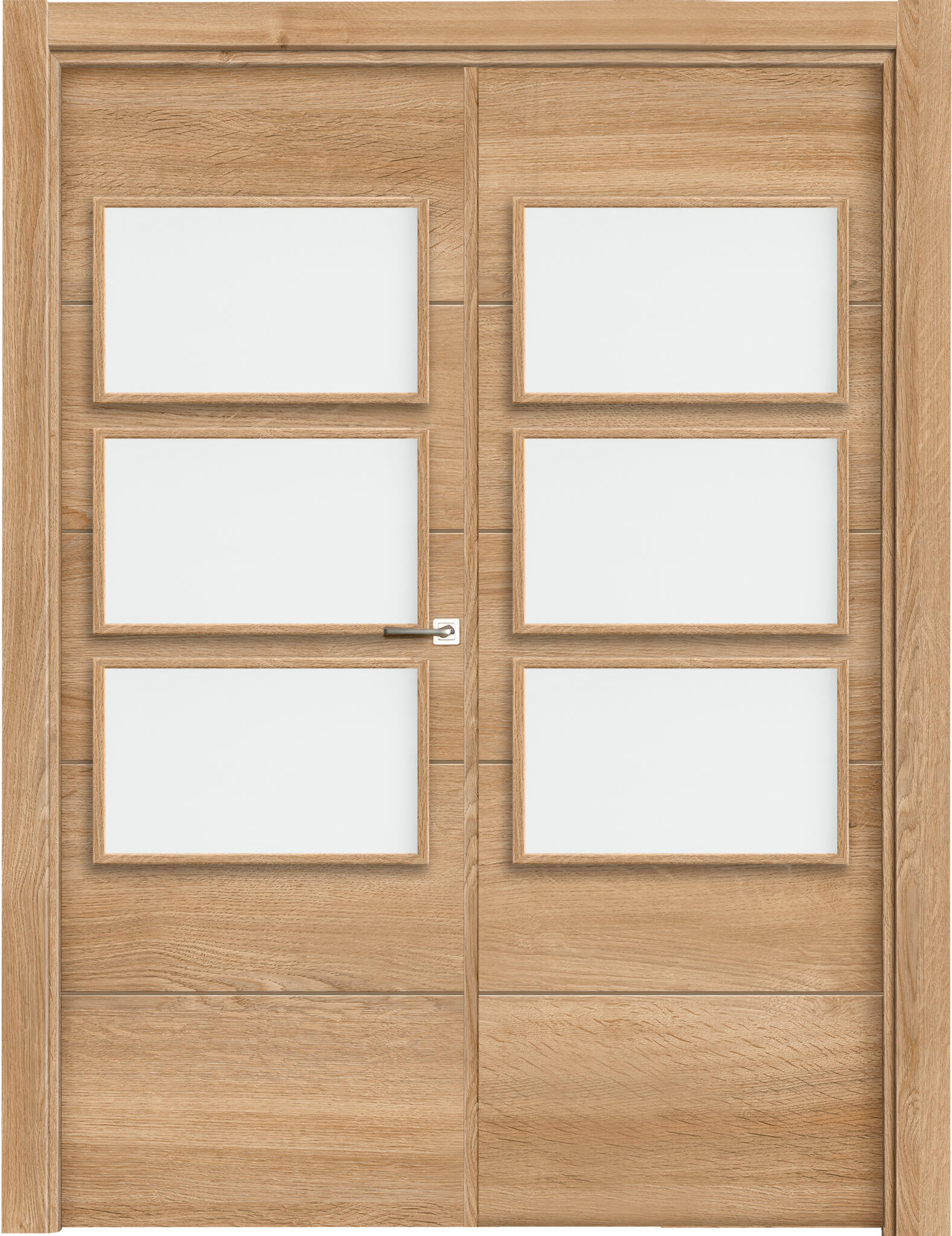 Puerta de interior abatible doble con cristal maciza melamina Line Berna Nature roble apertura derecha cerco de 7x3 anchura 145cm - 3
