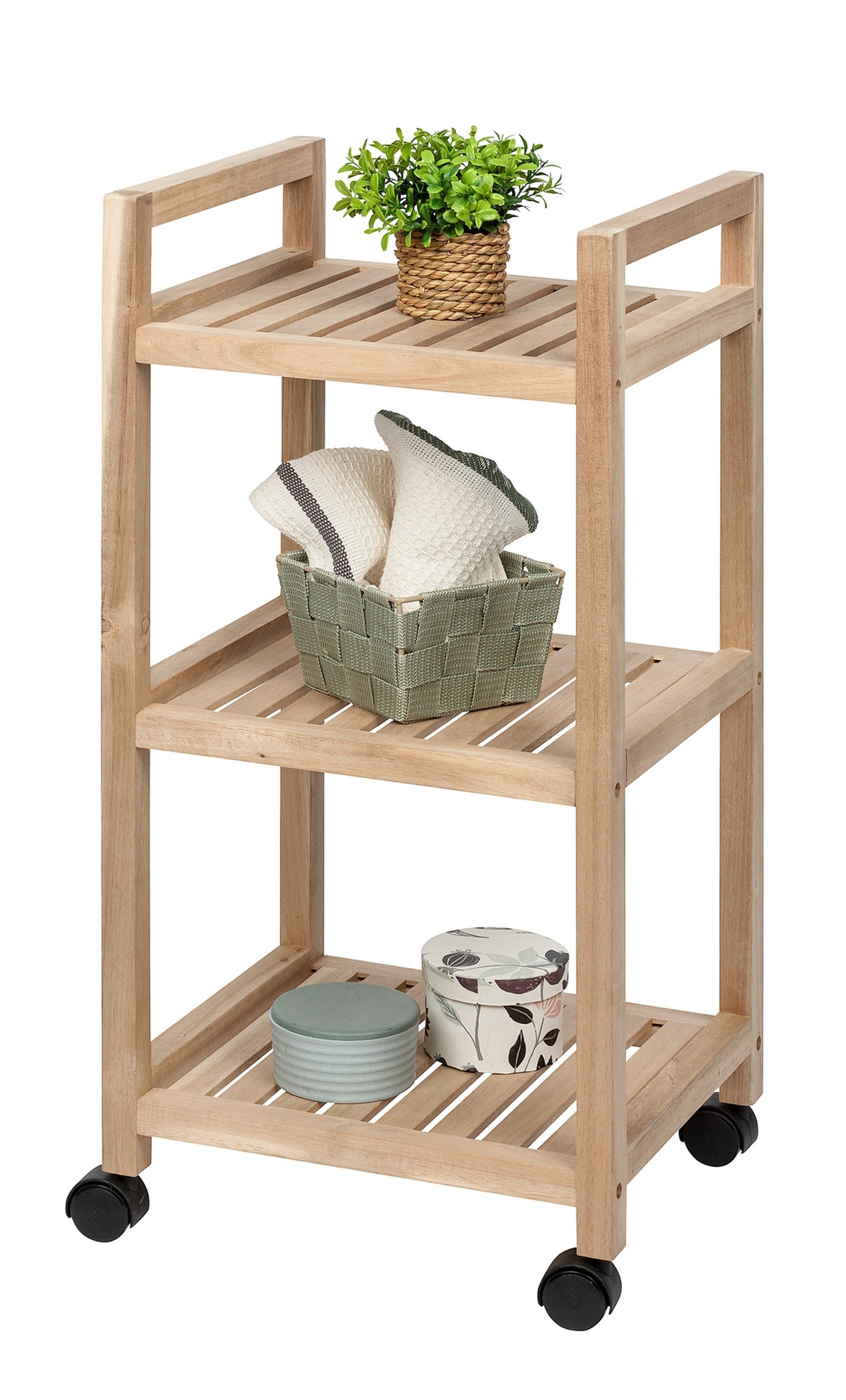 Carrito de baño acina beige con 3 estantes 35x31x72 cm