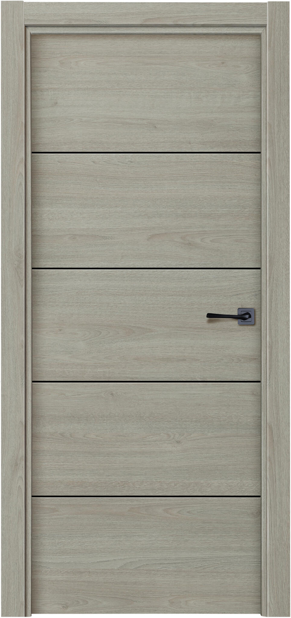 Puerta de interior abatible ciega estructura maciza acabado laminado serie line plus berna vila roble gris apertura izquierda cerco de 90 x 30 anchura 82.5 cm
