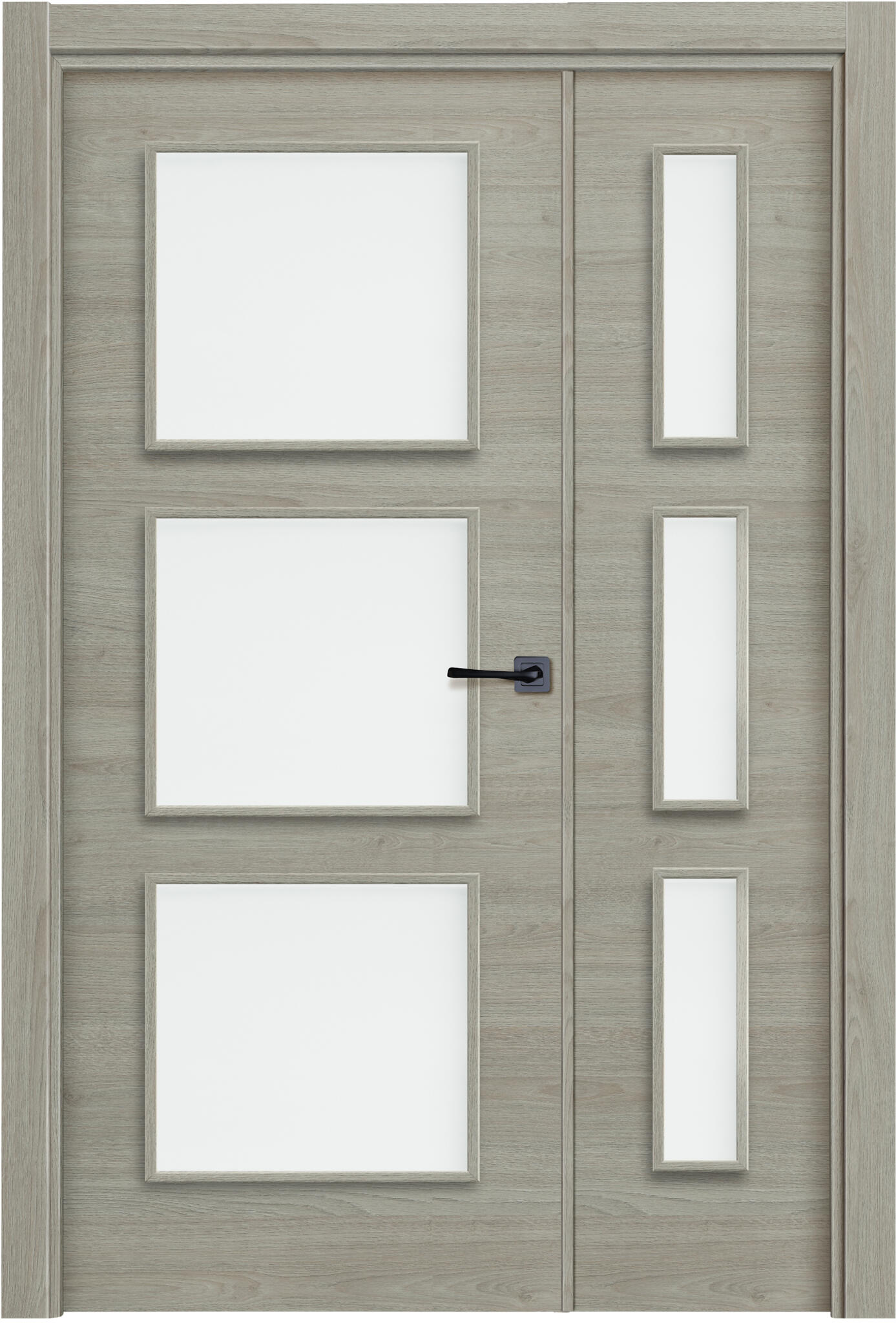 Puerta de interior abatible doble vidriera con fijo con cristal incluido estructura maciza acabado laminado serie line plus oslo vila roble gris apertura izquierda cerco de 70 x 20 anchura 125 cm