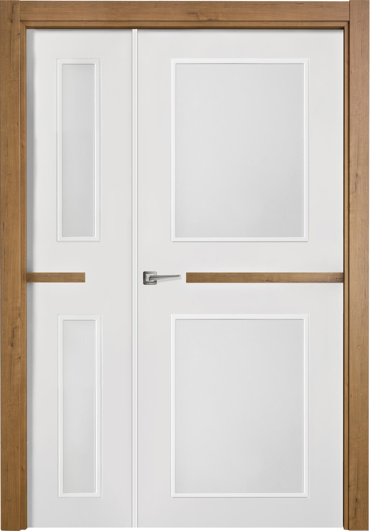 Puerta de interior abatible doble vidriera con fijo con cristal incluido maciza acabado lacado line denver blanco apertura derecha cerco de 7x3 anchura 105 cm