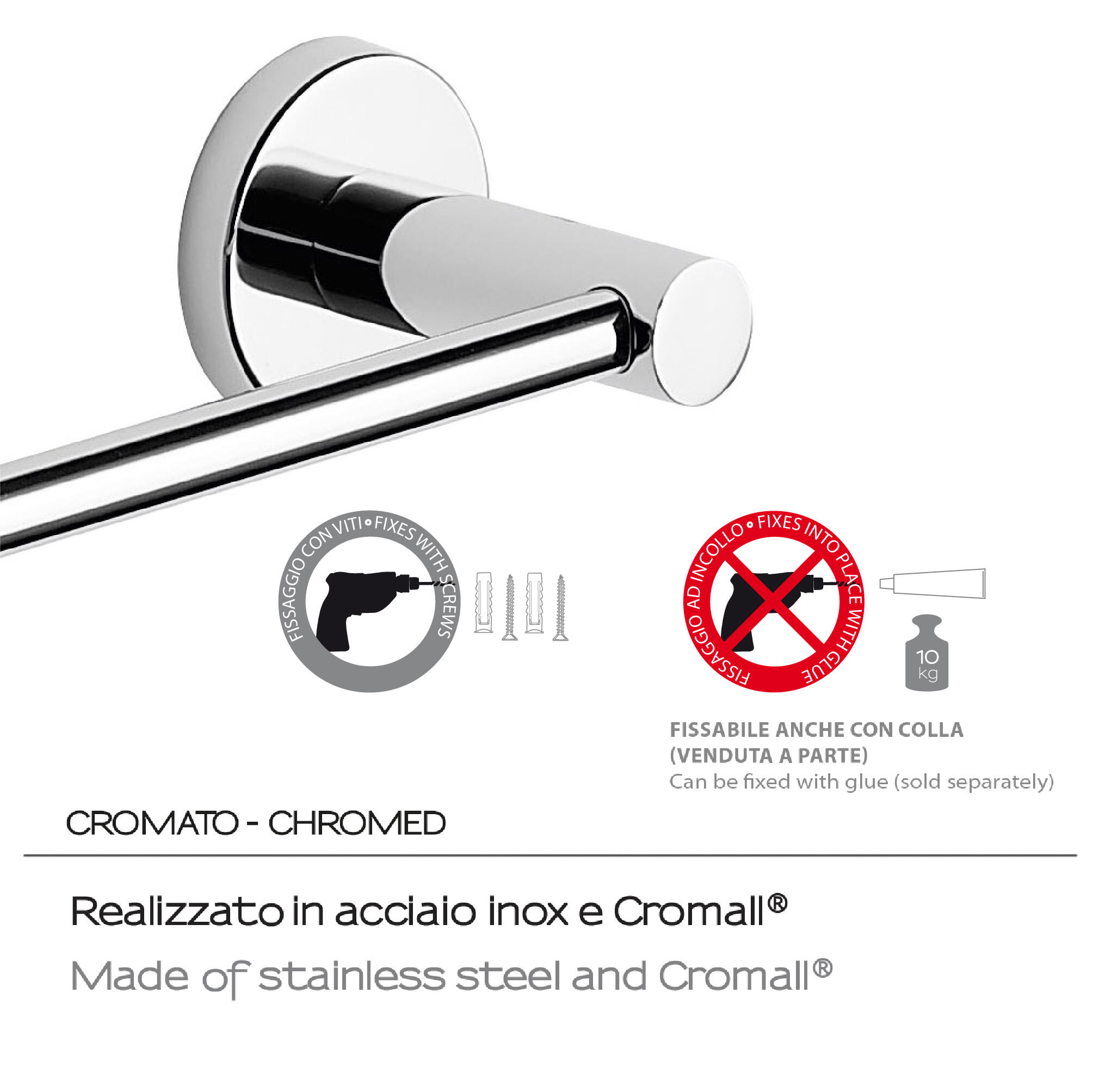 Toalheiro de barra BERNINA 39CM CROMADO BRILHANTE - 2