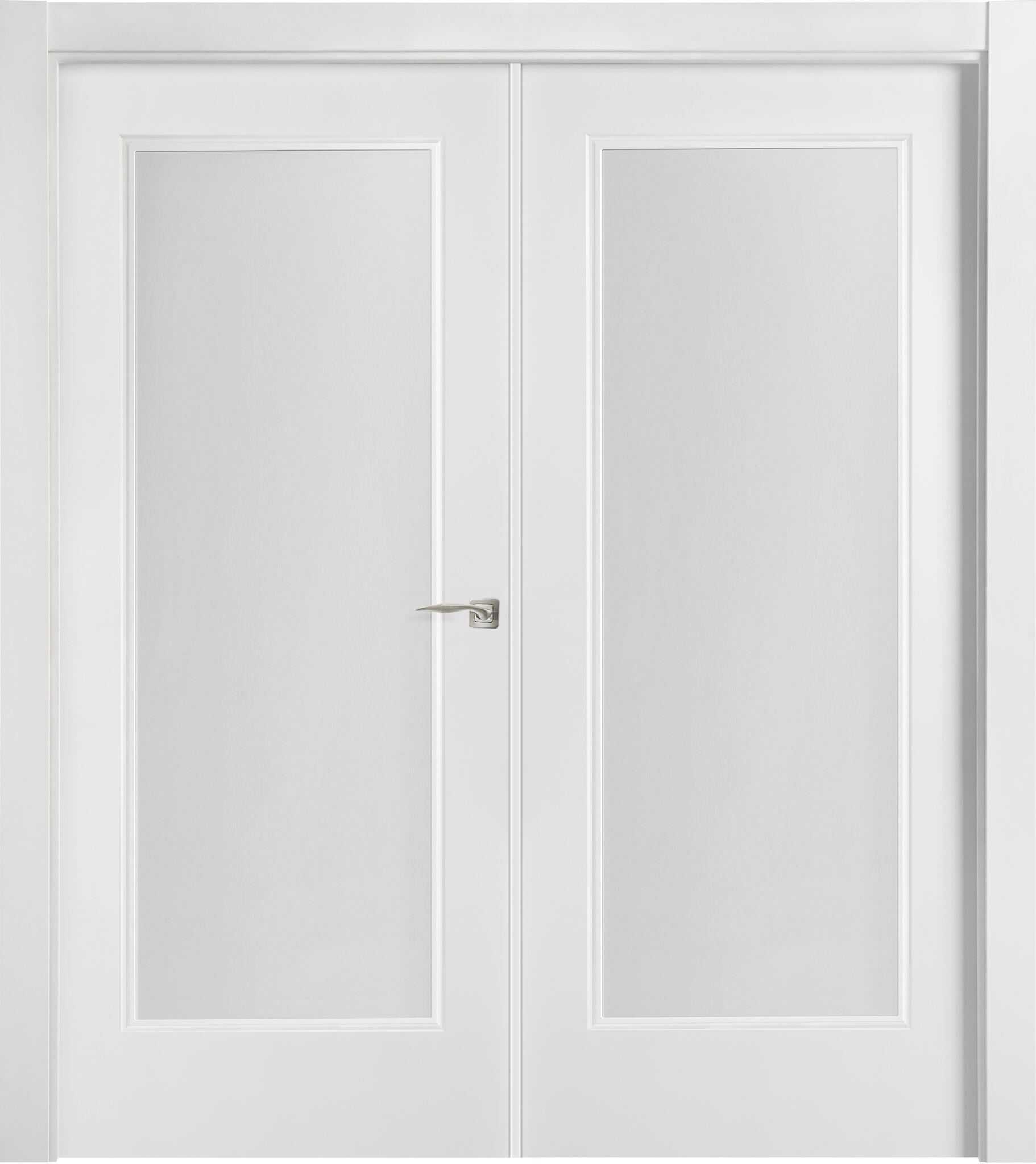 Puerta de interior abatible doble vidriera con cristal incluido estructura maciza acabado laminado serie line plus tacoma blanco apertura izquierda cerco de 70 x 30 anchura 125 cm