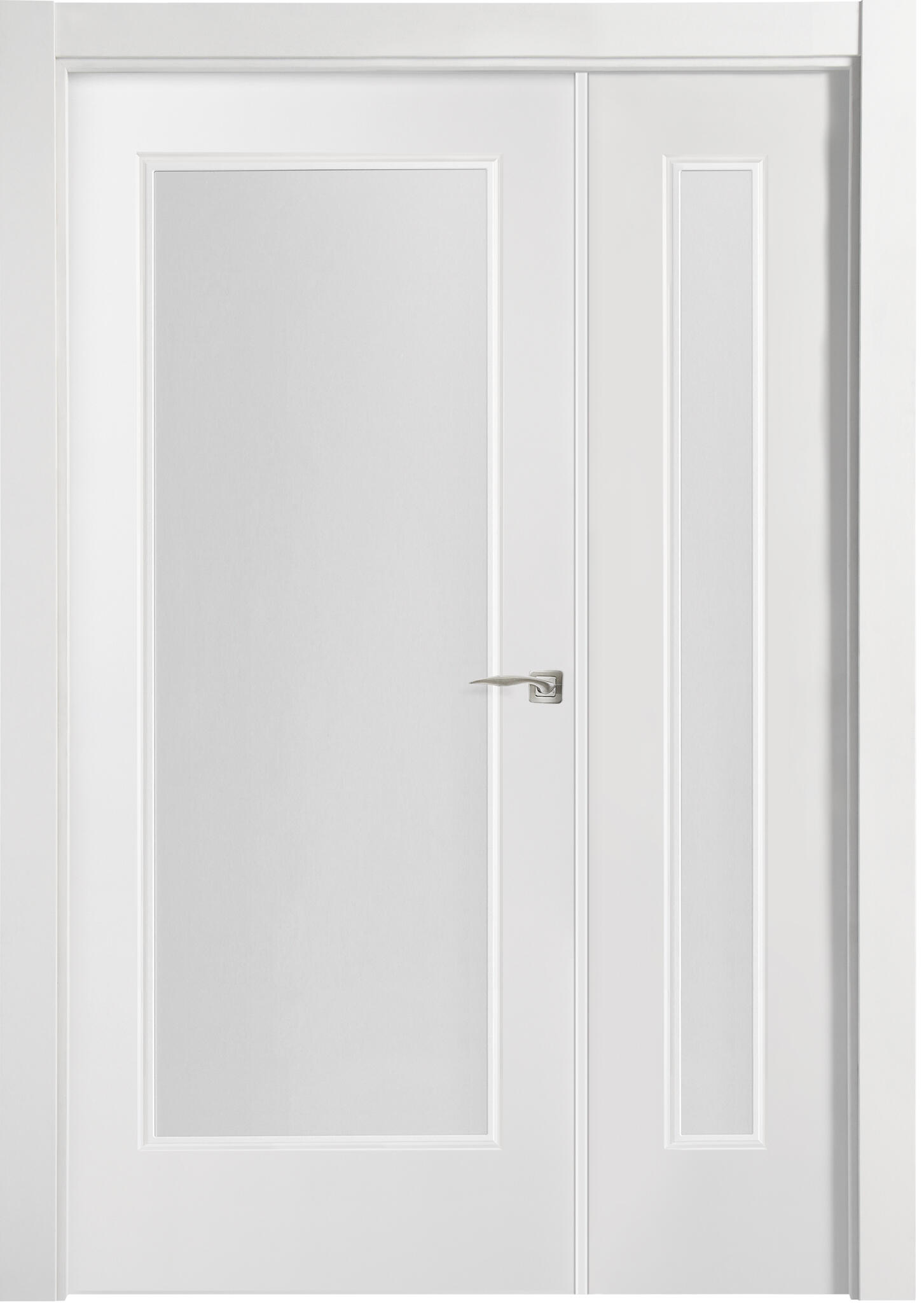 Puerta de interior abatible doble vidriera con fijo con cristal incluido estructura maciza acabado laminado serie line plus tacoma blanco apertura izquierda cerco de 90 x 30 anchura 105 cm