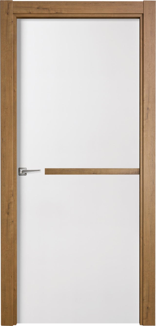 Puerta de interior abatible ciega estructura maciza acabado lacado serie Line Denver Blanco apertura derecha cerco de 70 x 30 anchura 72.5 cm