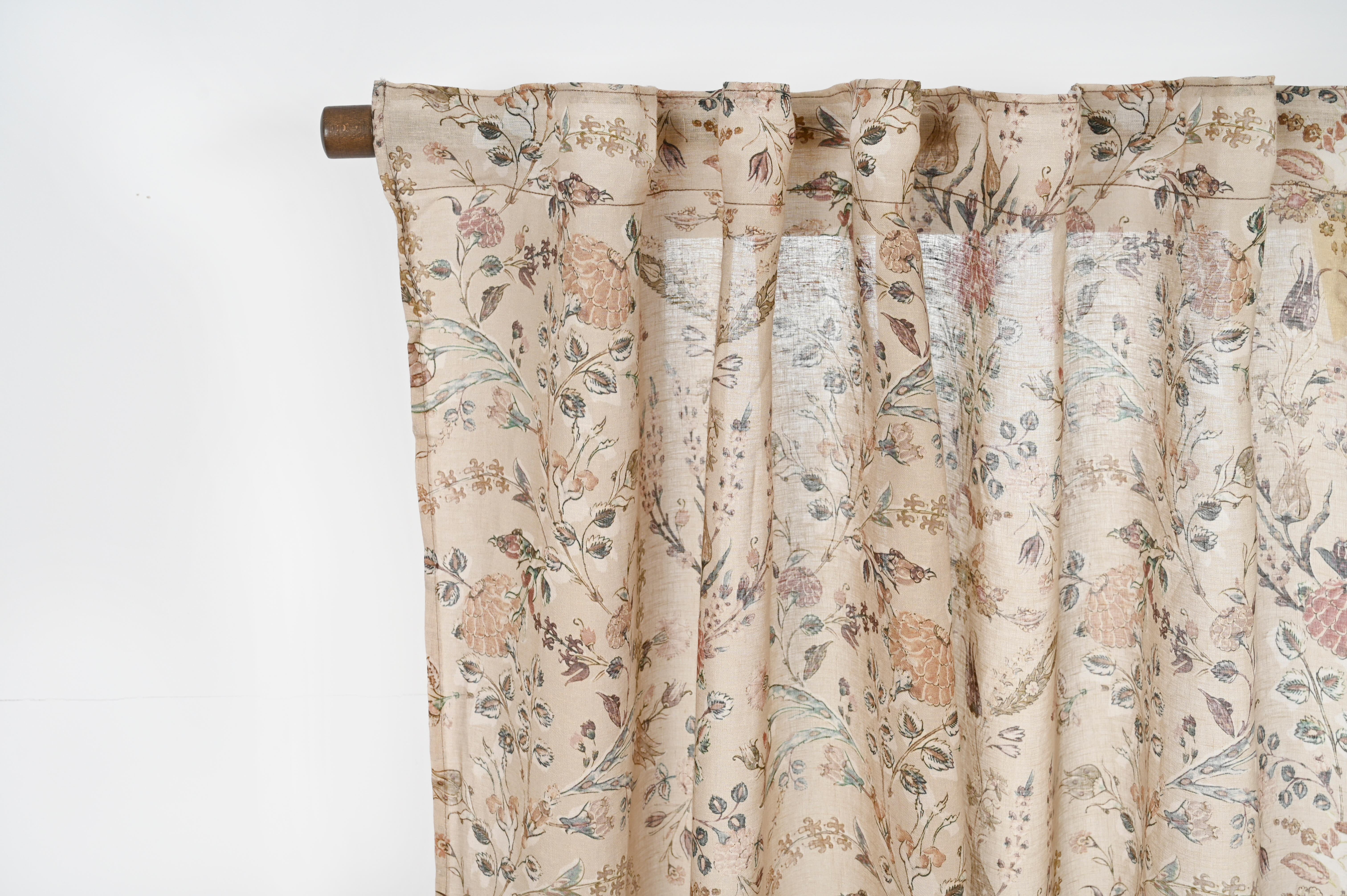Cortina cinta frunce ornatile lino inspire flor beige de 140x250cm
