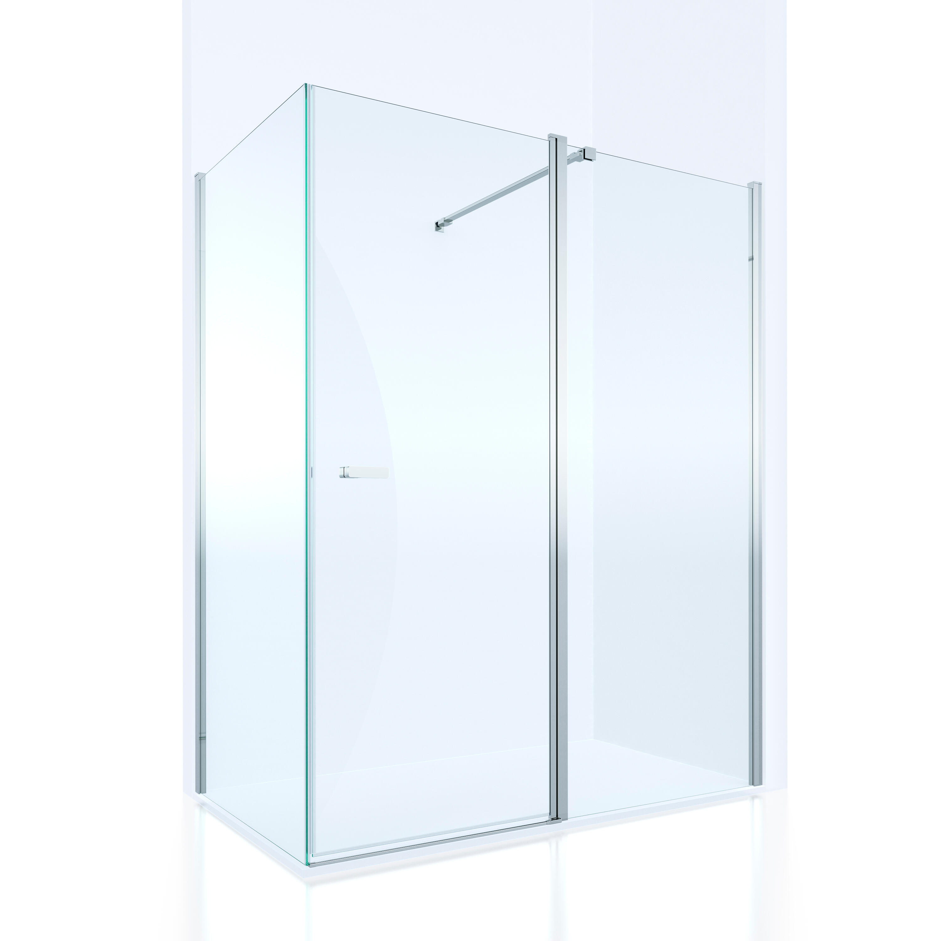 Mampara de ducha frontal con panel fijo lateral batiente transparente open perfil negro (107-109)+70 x195 cm