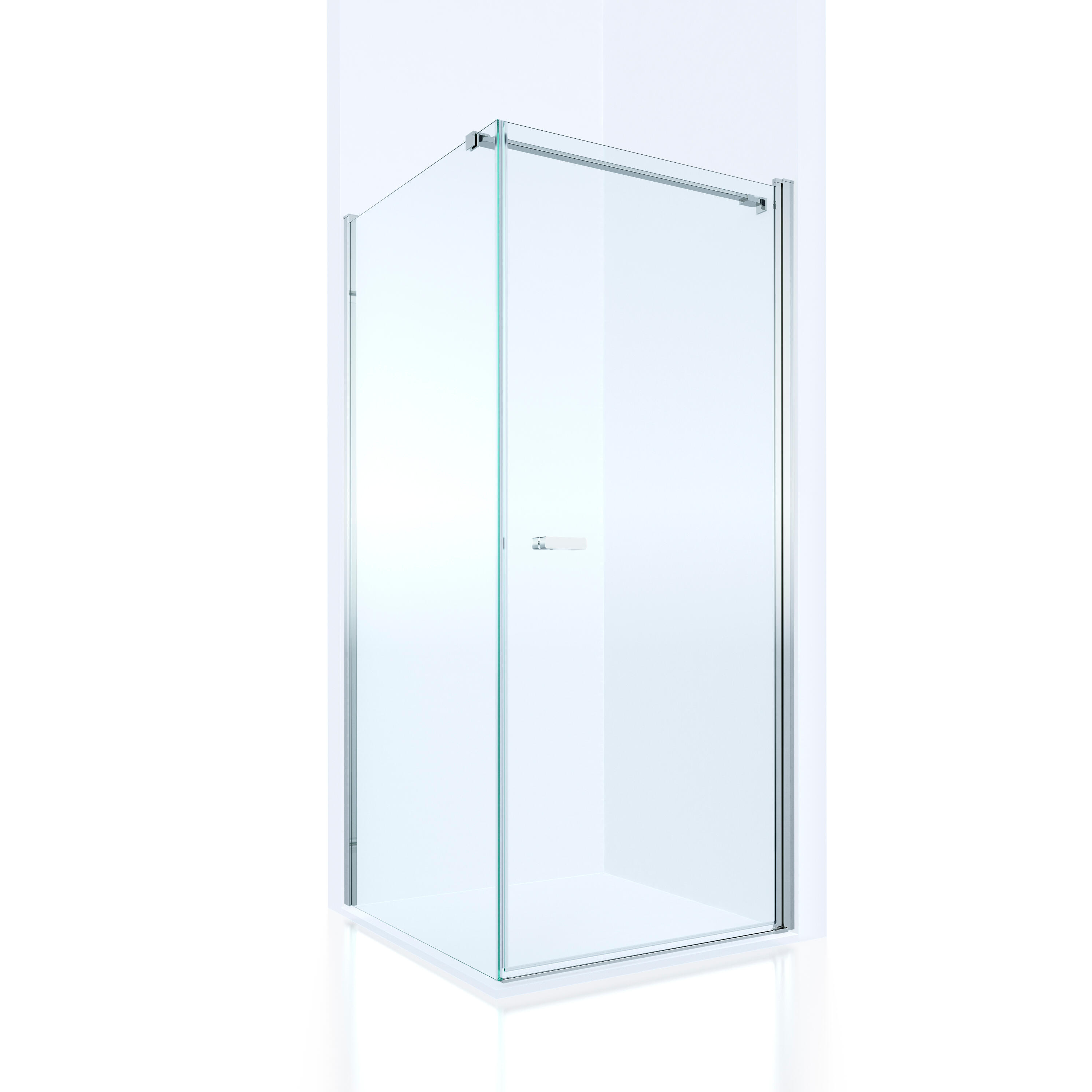 Mampara de ducha frontal con panel fijo lateral batiente transparente open perfil cromo (67-69)+80 x195 cm