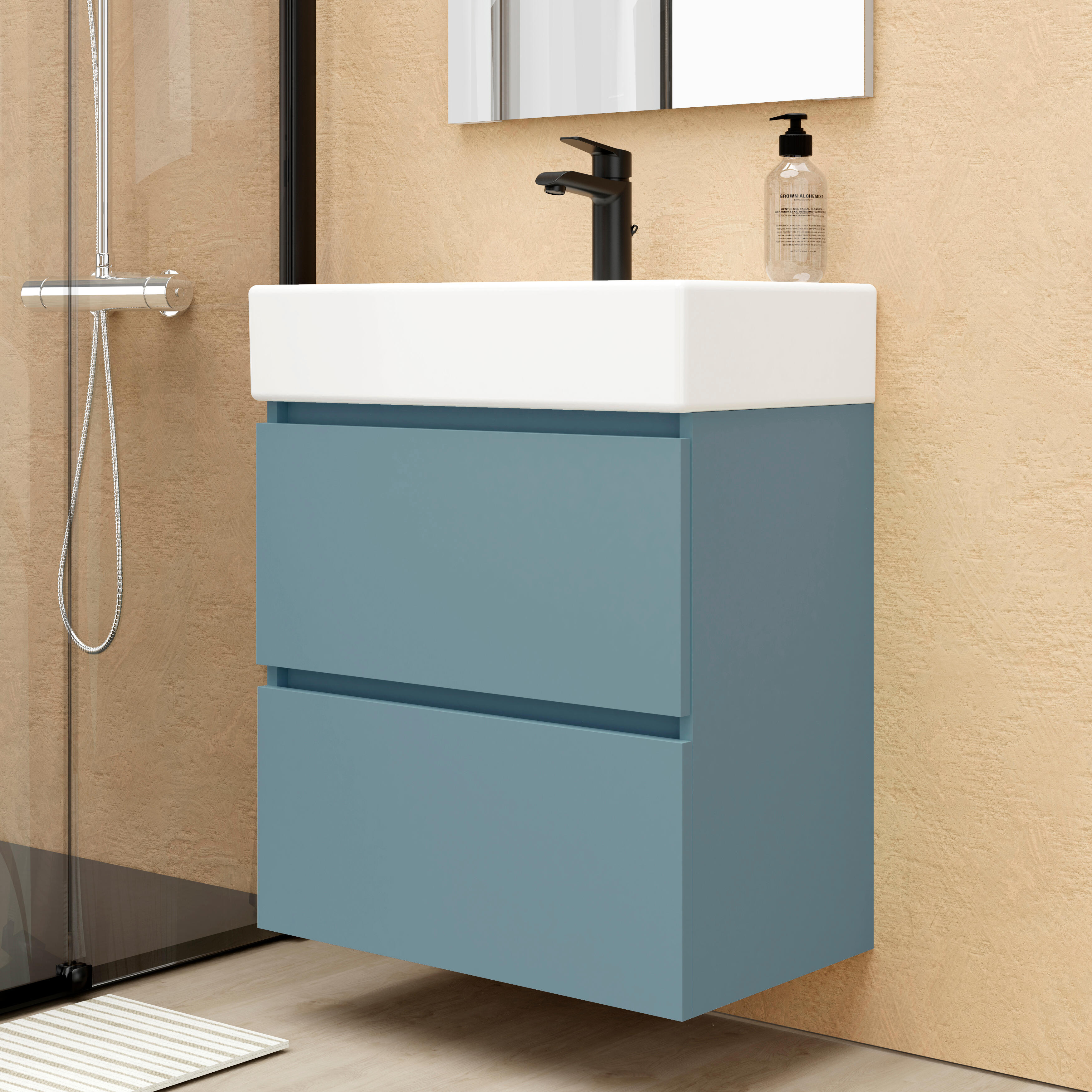 Mueble de baño con lavabo espacio l azul claro mate 60x35 cm