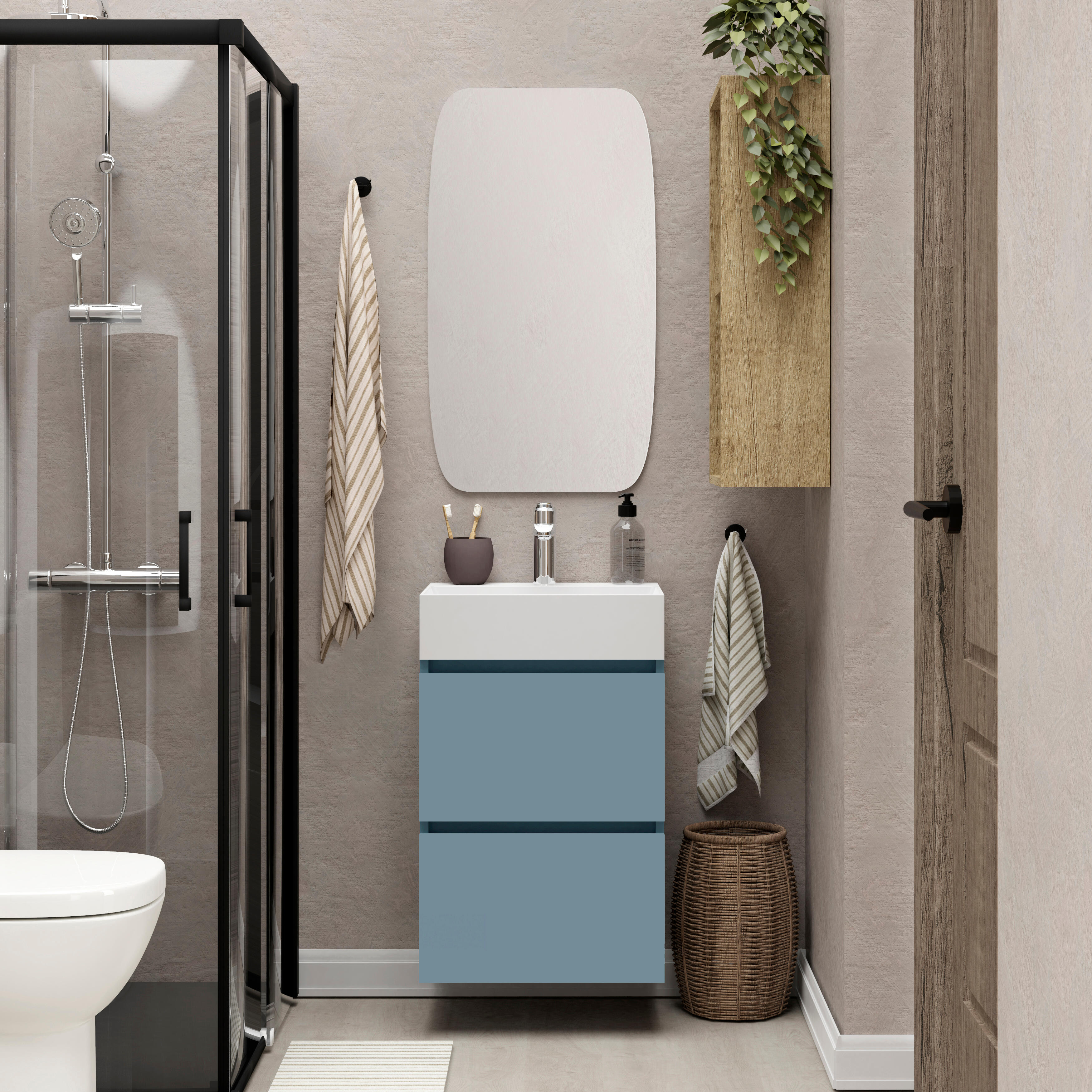 Mueble de baño con lavabo espacio m azul claro mate 45x35 cm