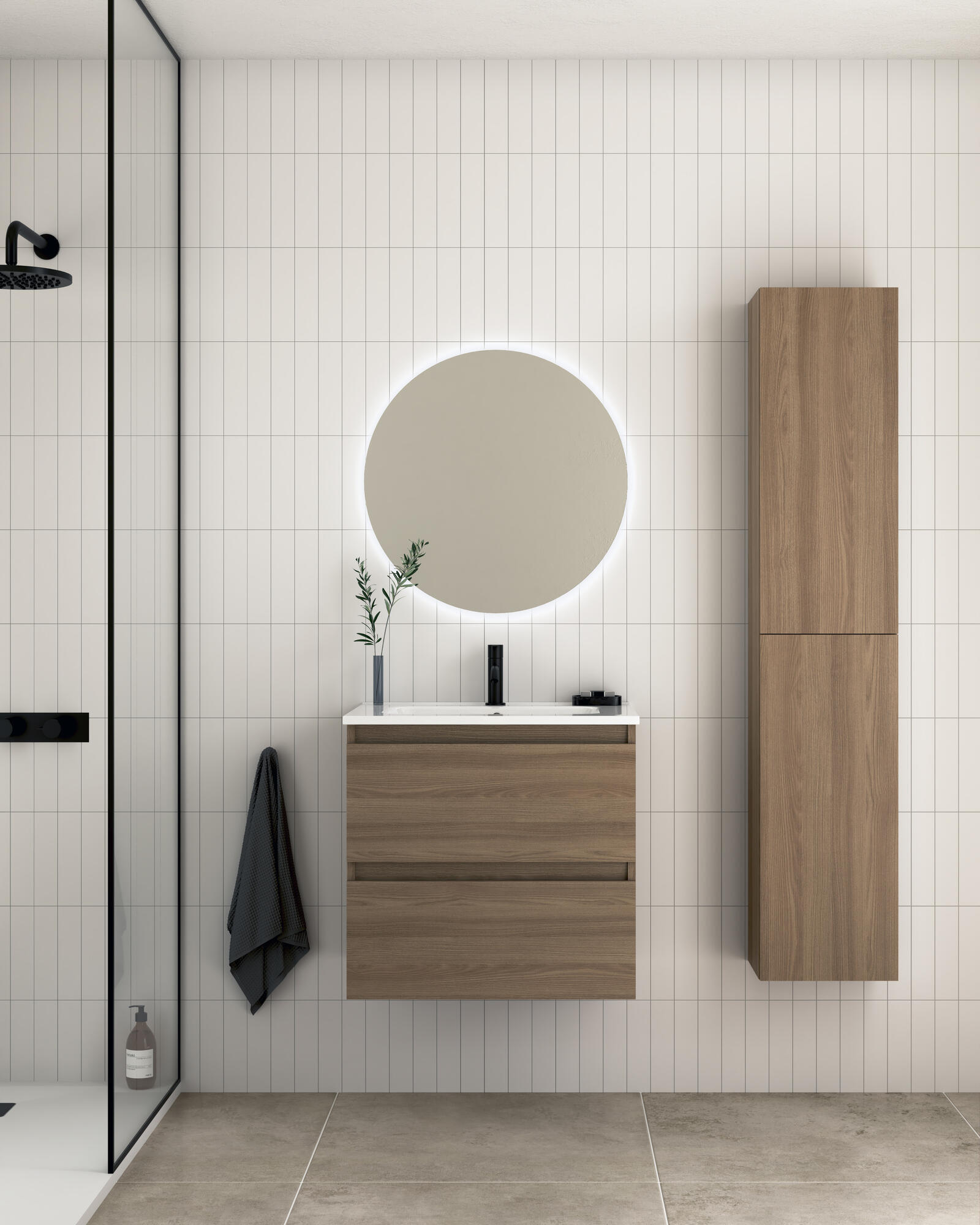 Mueble de baño con lavabo becco nogal mate 60x45 cm