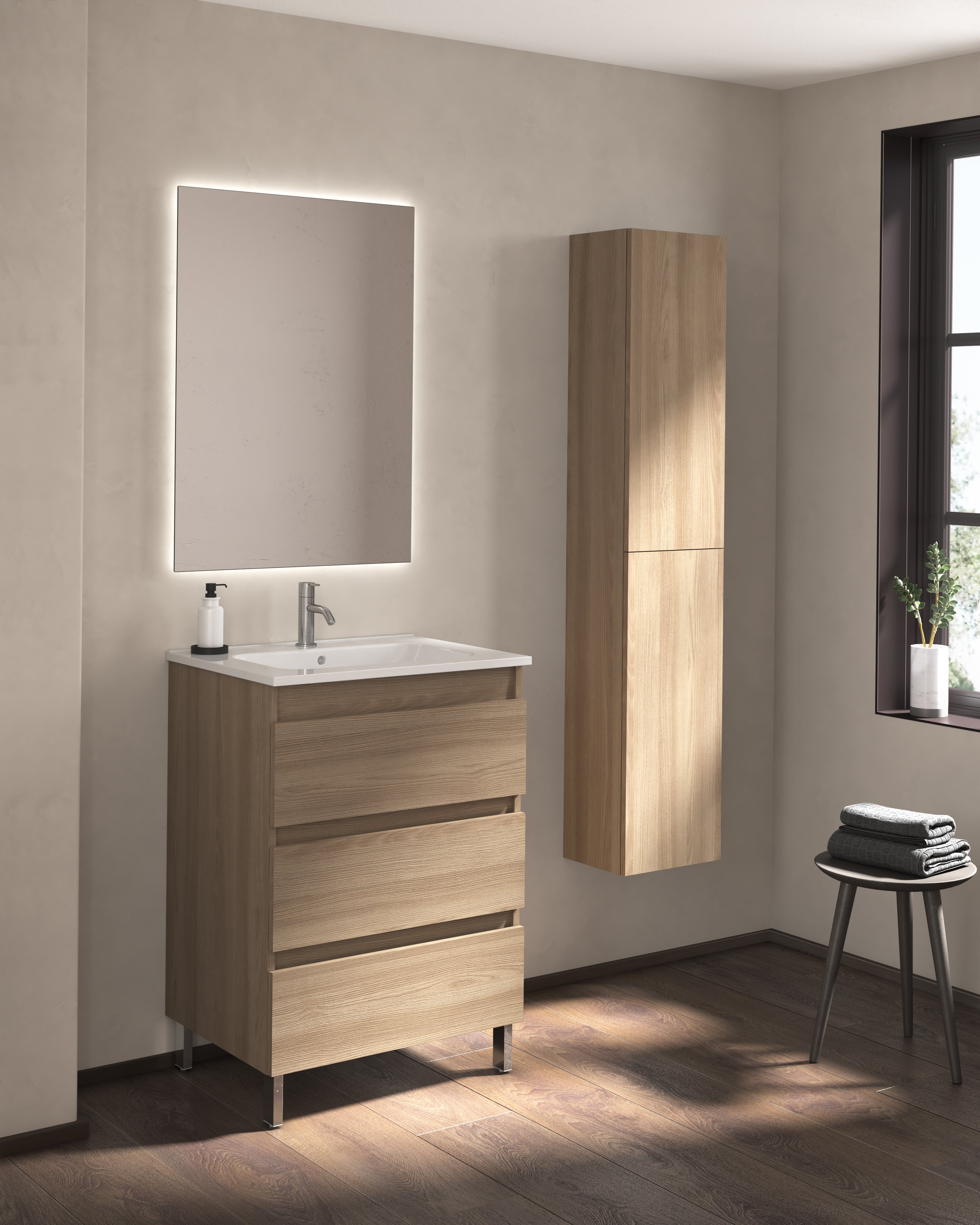 Mueble de baño con lavabo becco nogal mate 60x45 cm
