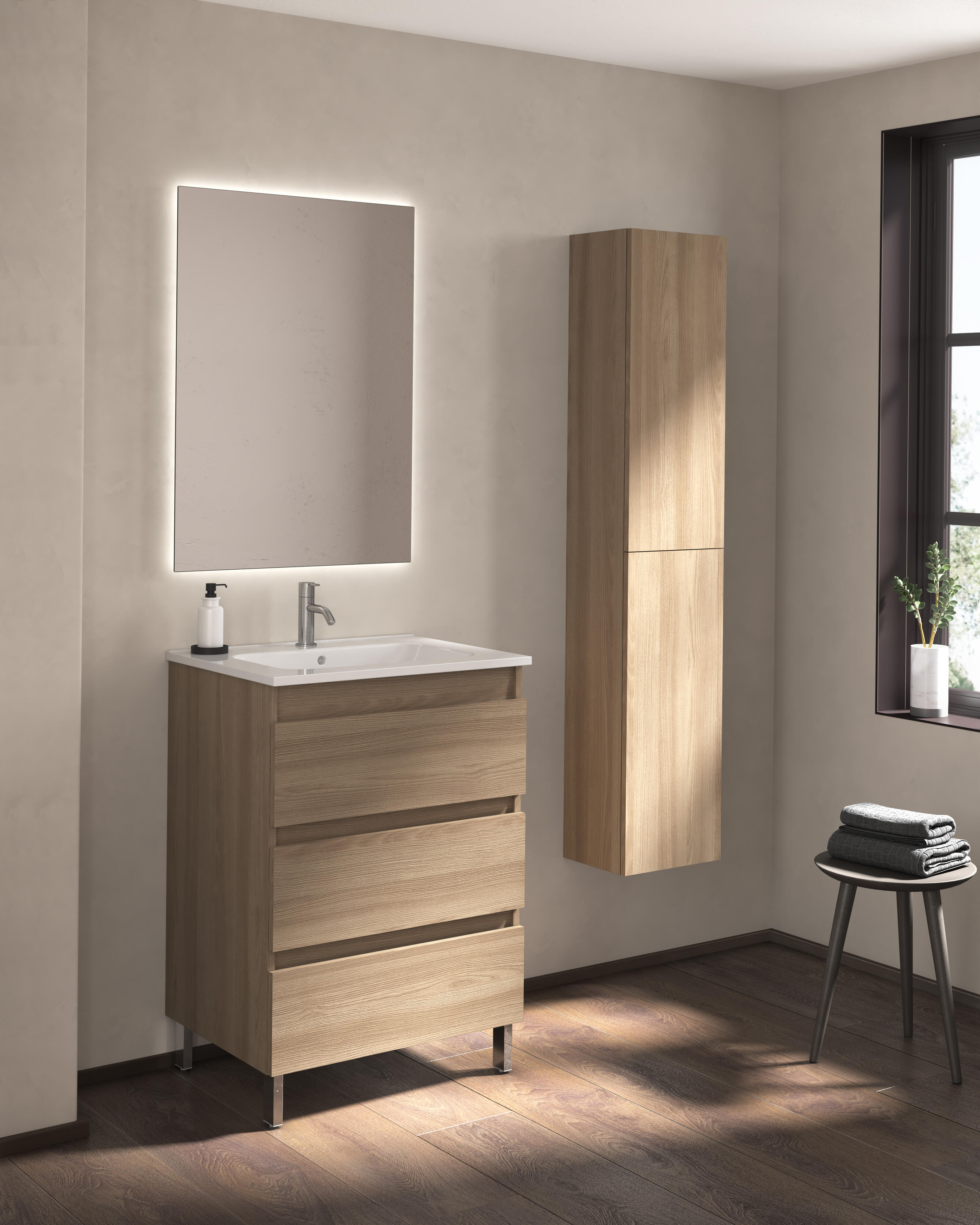 Mueble de baño con lavabo becco nogal mate 60x45 cm