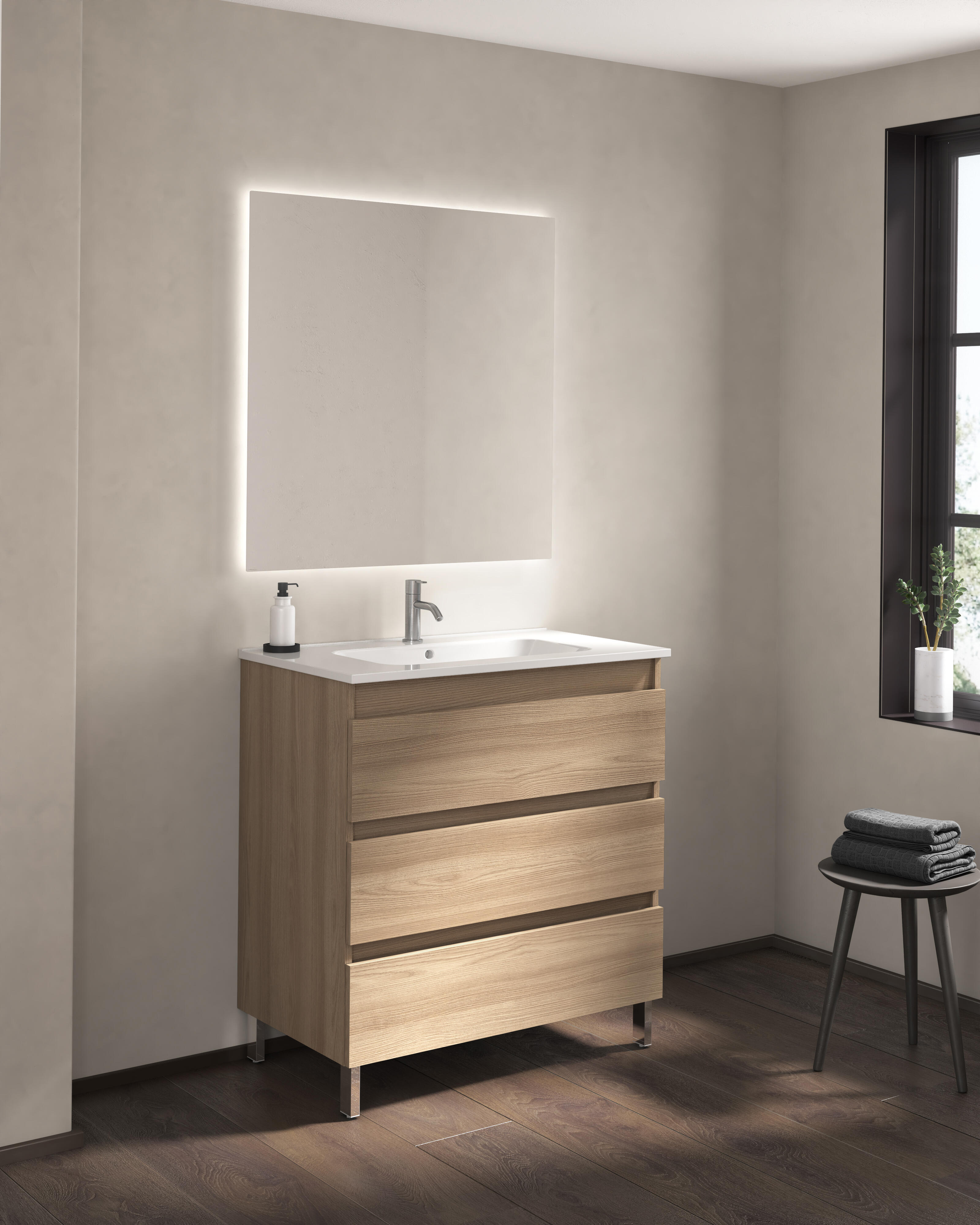 Mueble de baño con lavabo becco nogal mate 80x45 cm
