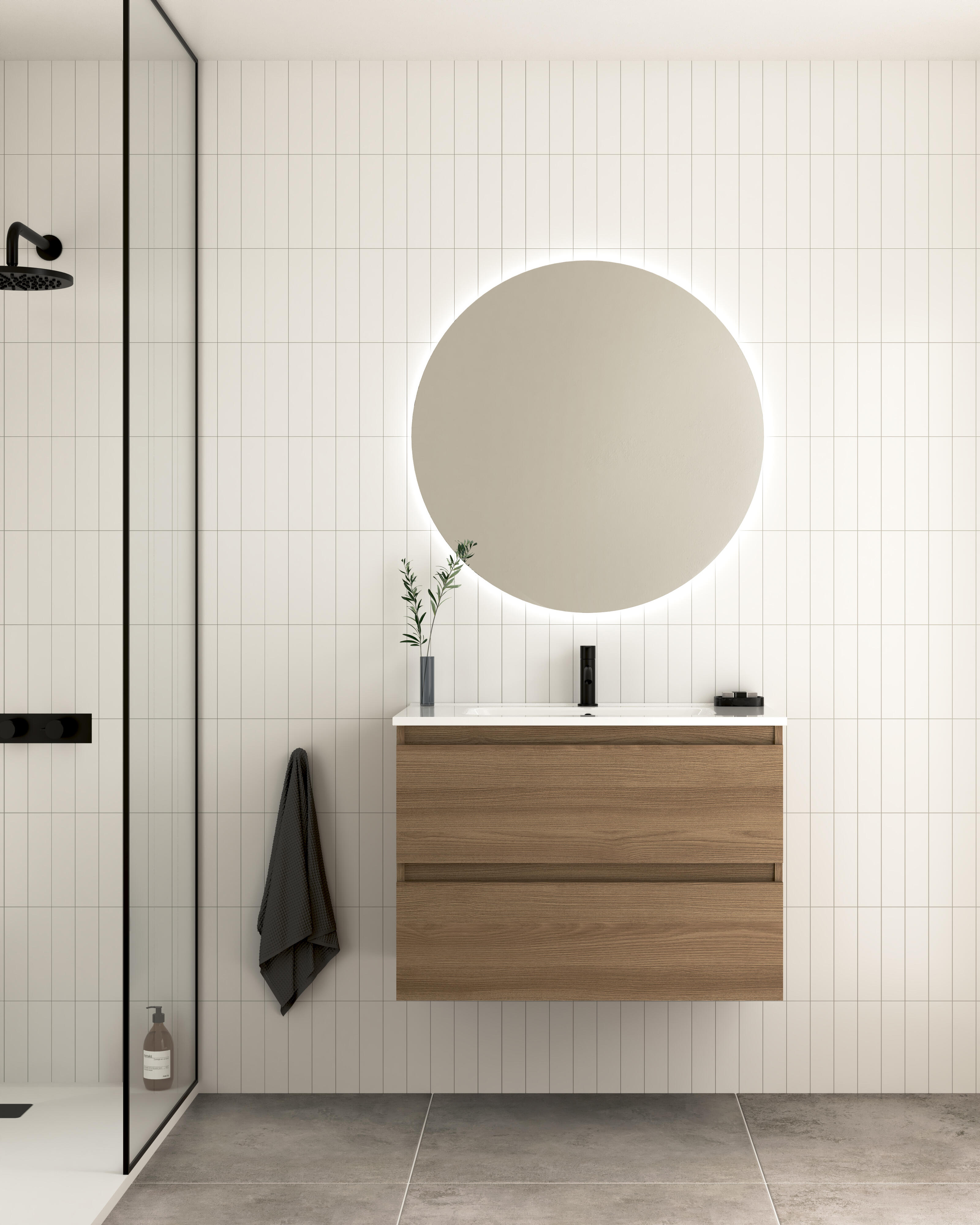 Mueble de baño con lavabo becco nogal mate 80x45 cm