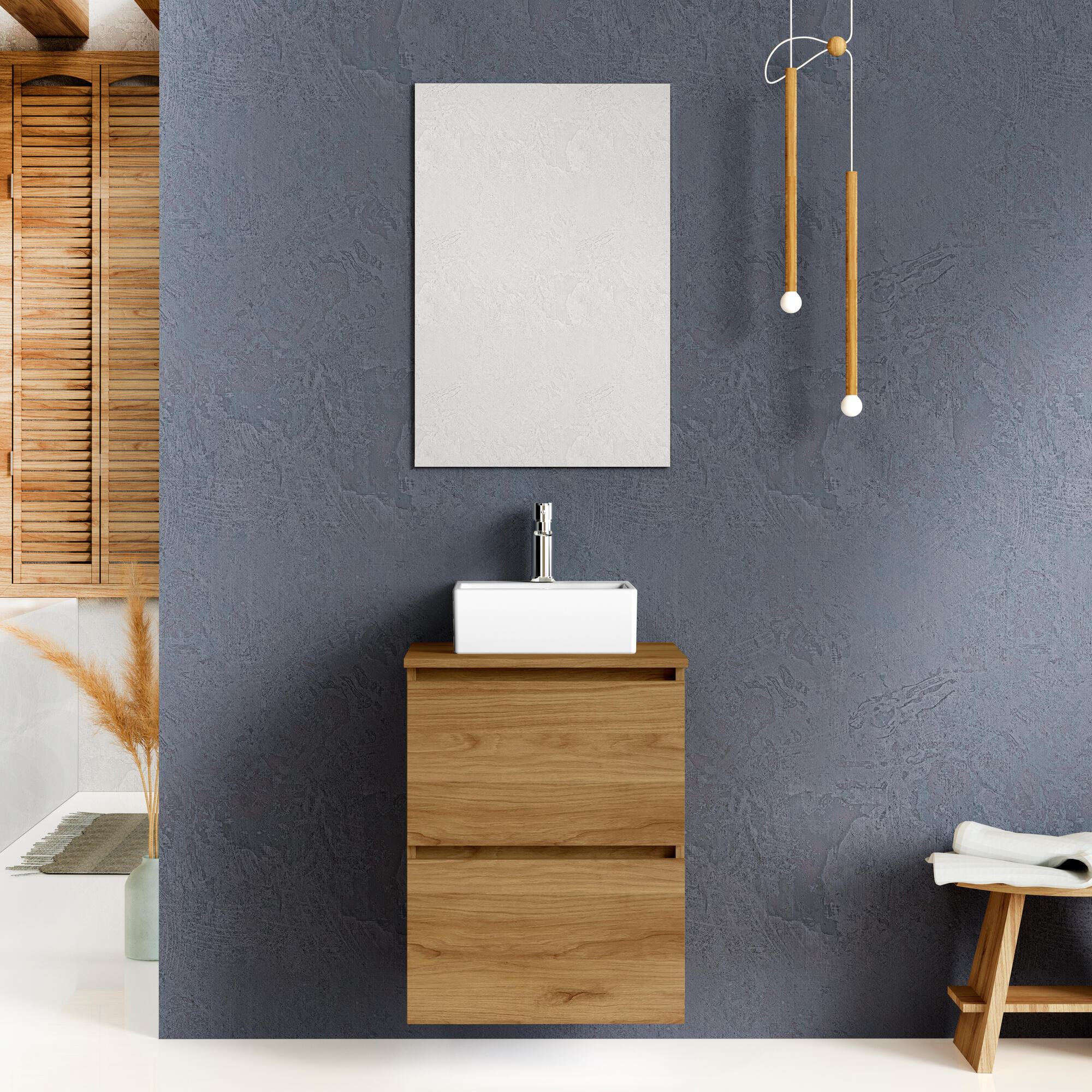 Mueble de baño con lavabo ocean castaño mate 50x39 cm