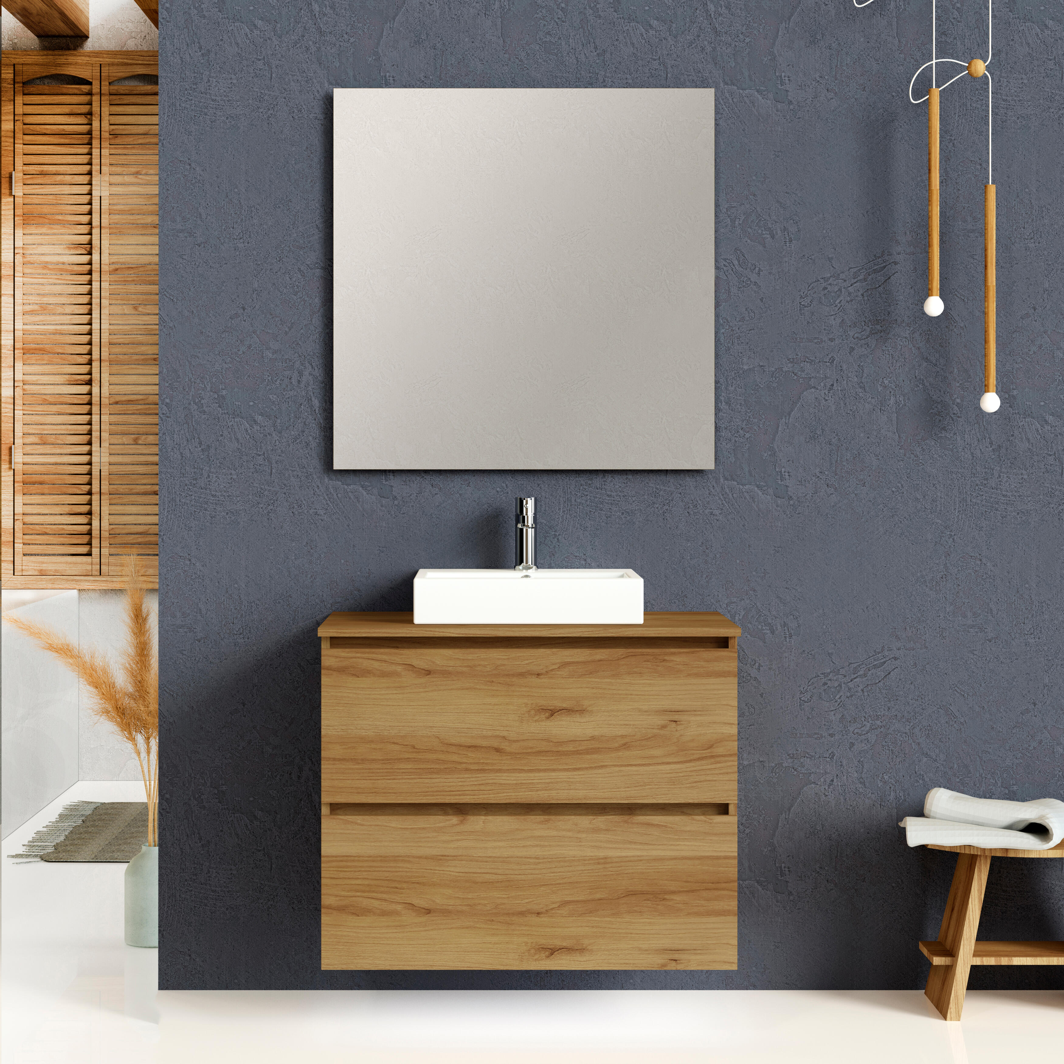 Mueble de baño con lavabo ocean castaño mate 80x46 cm
