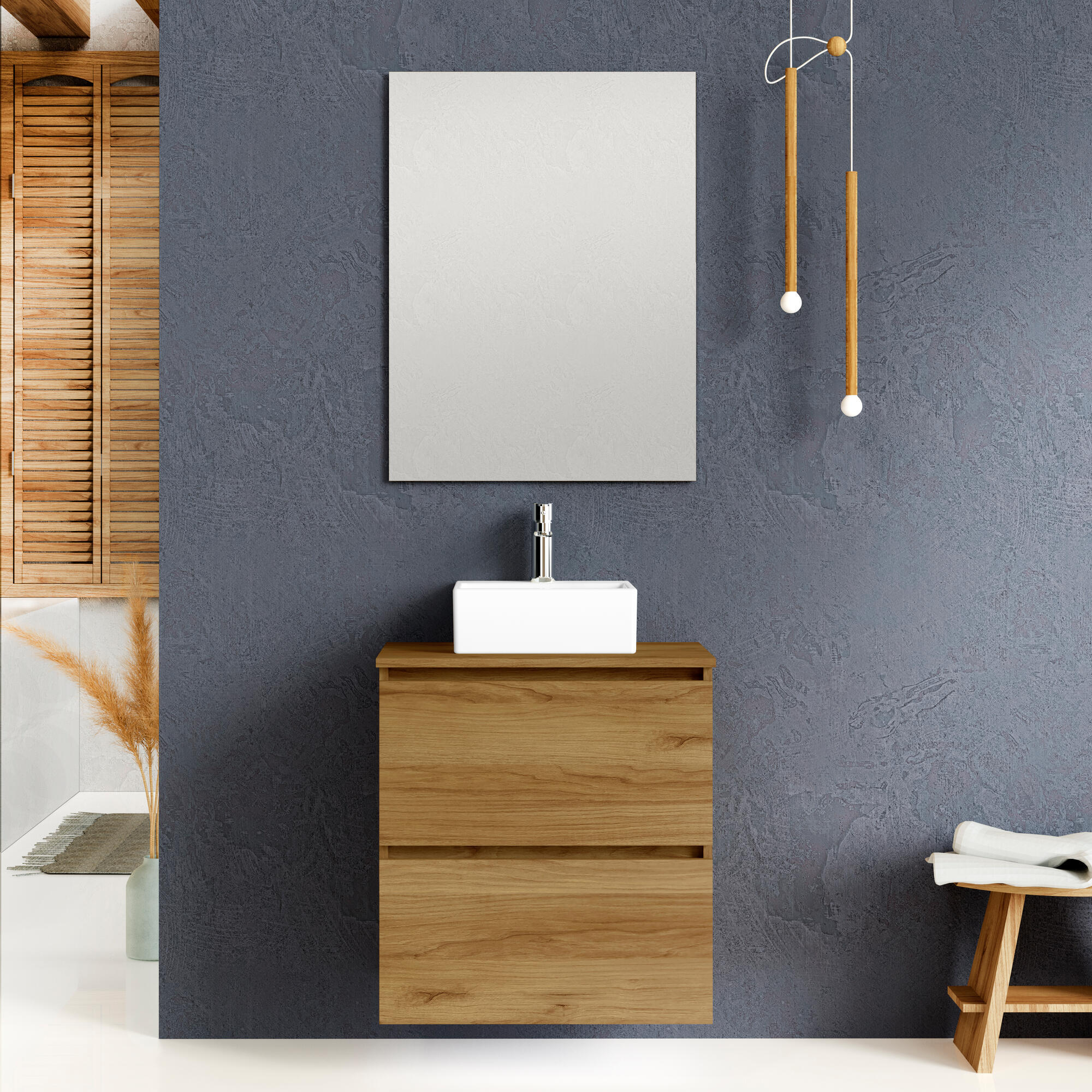 Mueble de baño con lavabo ocean castaño mate 60x39 cm