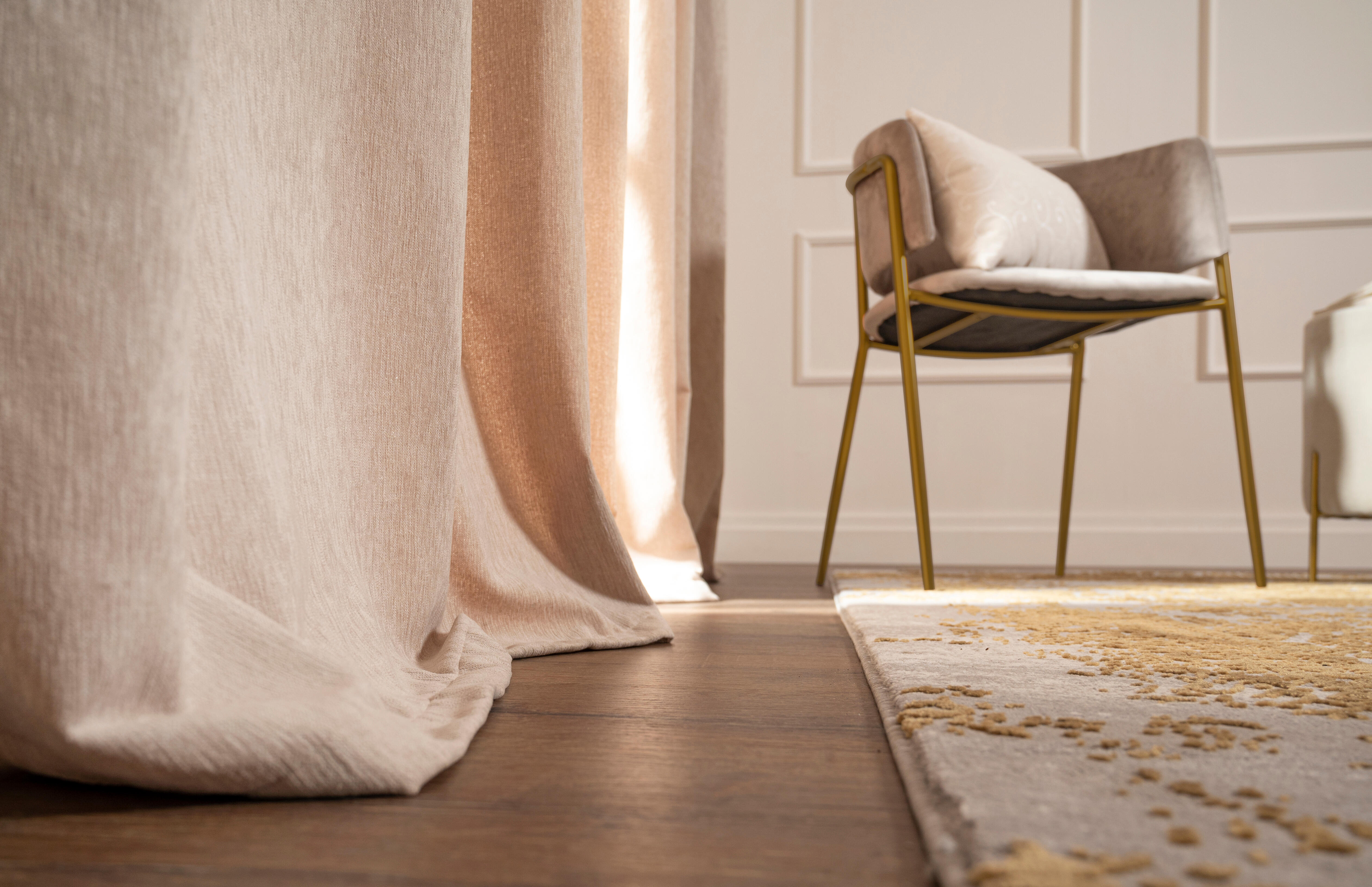 Cortina ollaos Rene poliéster jacquard de 140x270cm liso beig - 20