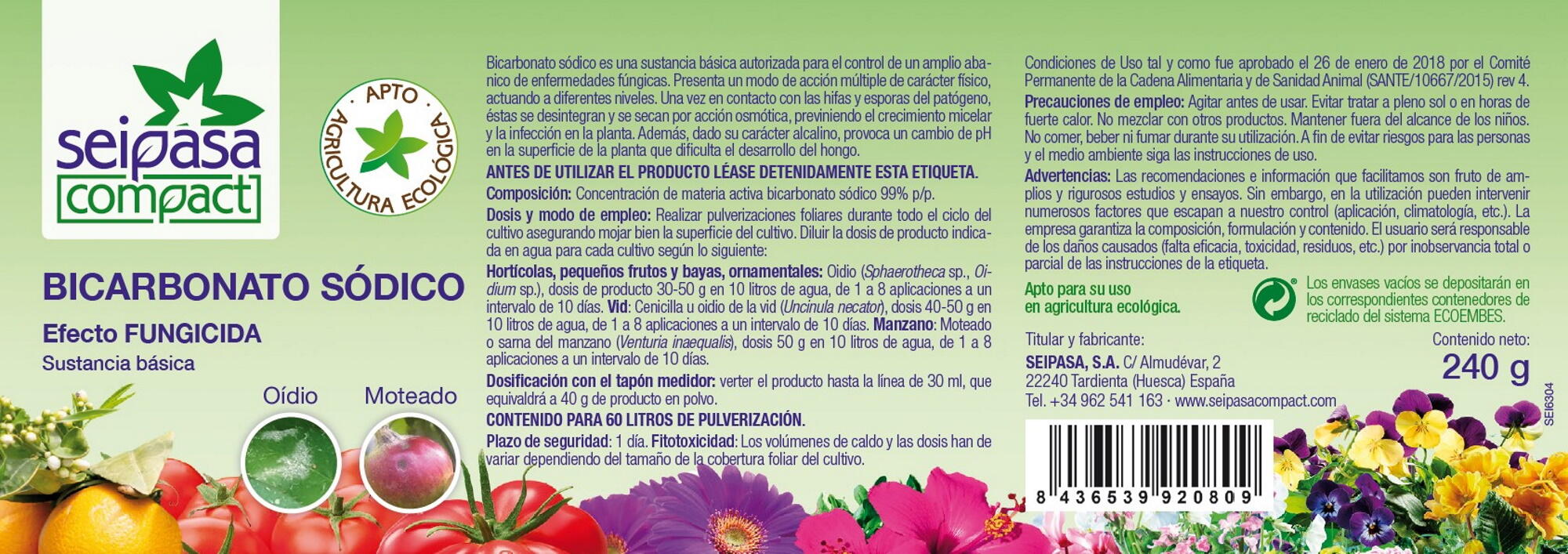 Fungicida bicarbonato sódico para huerto y jardín 240 gr SEIPASA - 3
