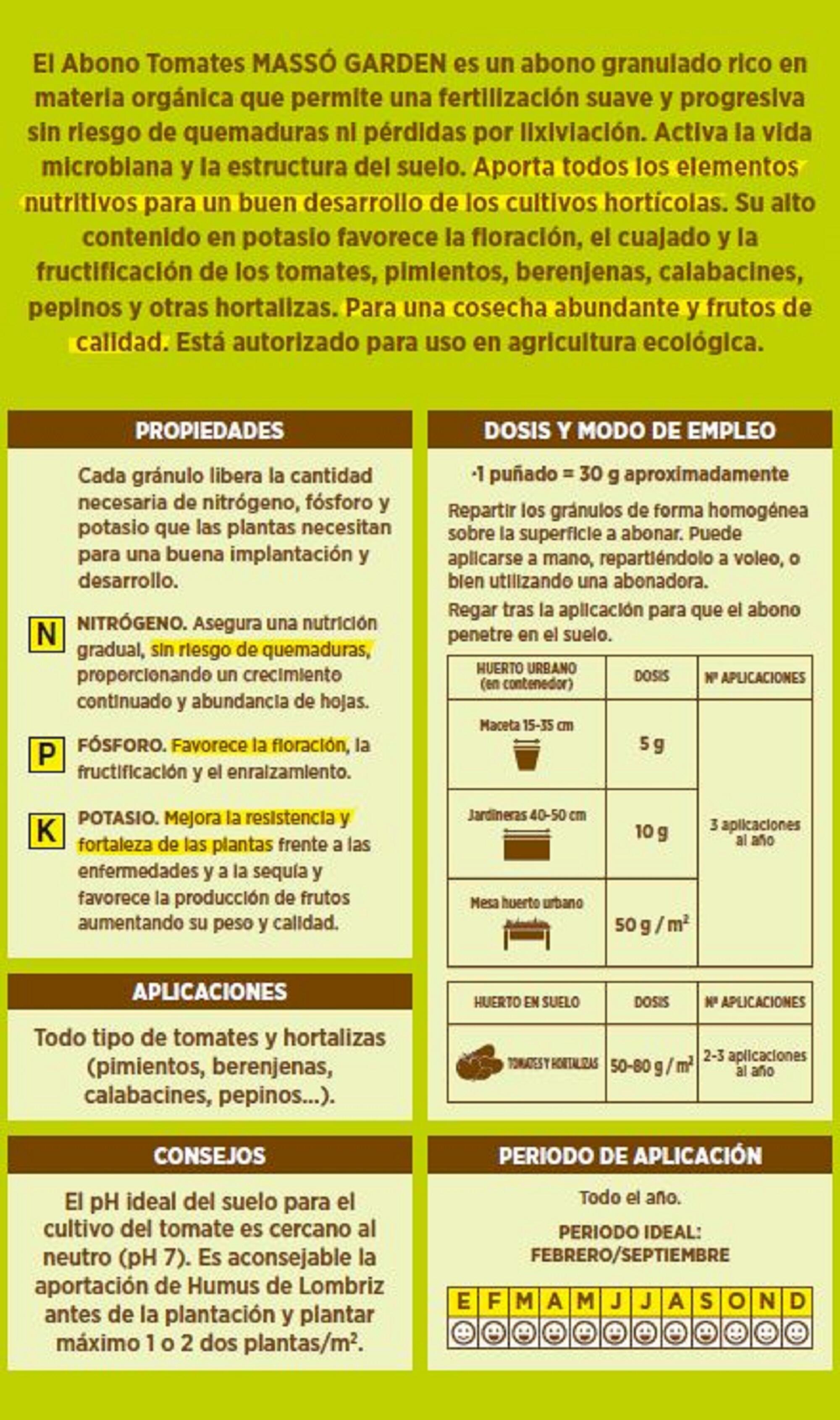 Abono granulado MASSÓ para tomates 800 gr uso ecológico - 2