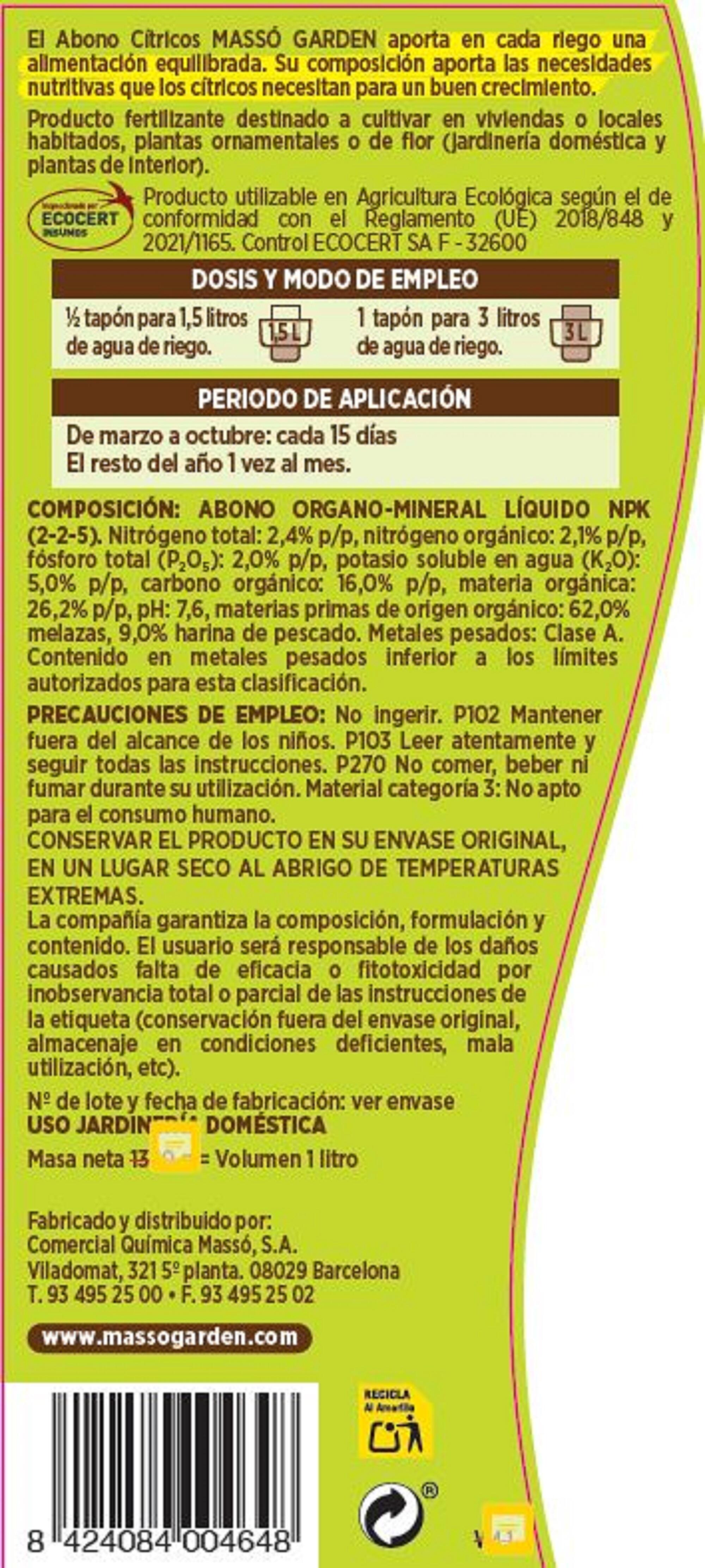 Abono Líquido MASSÓ para Cítricos 1 L para uso ecológico - 3
