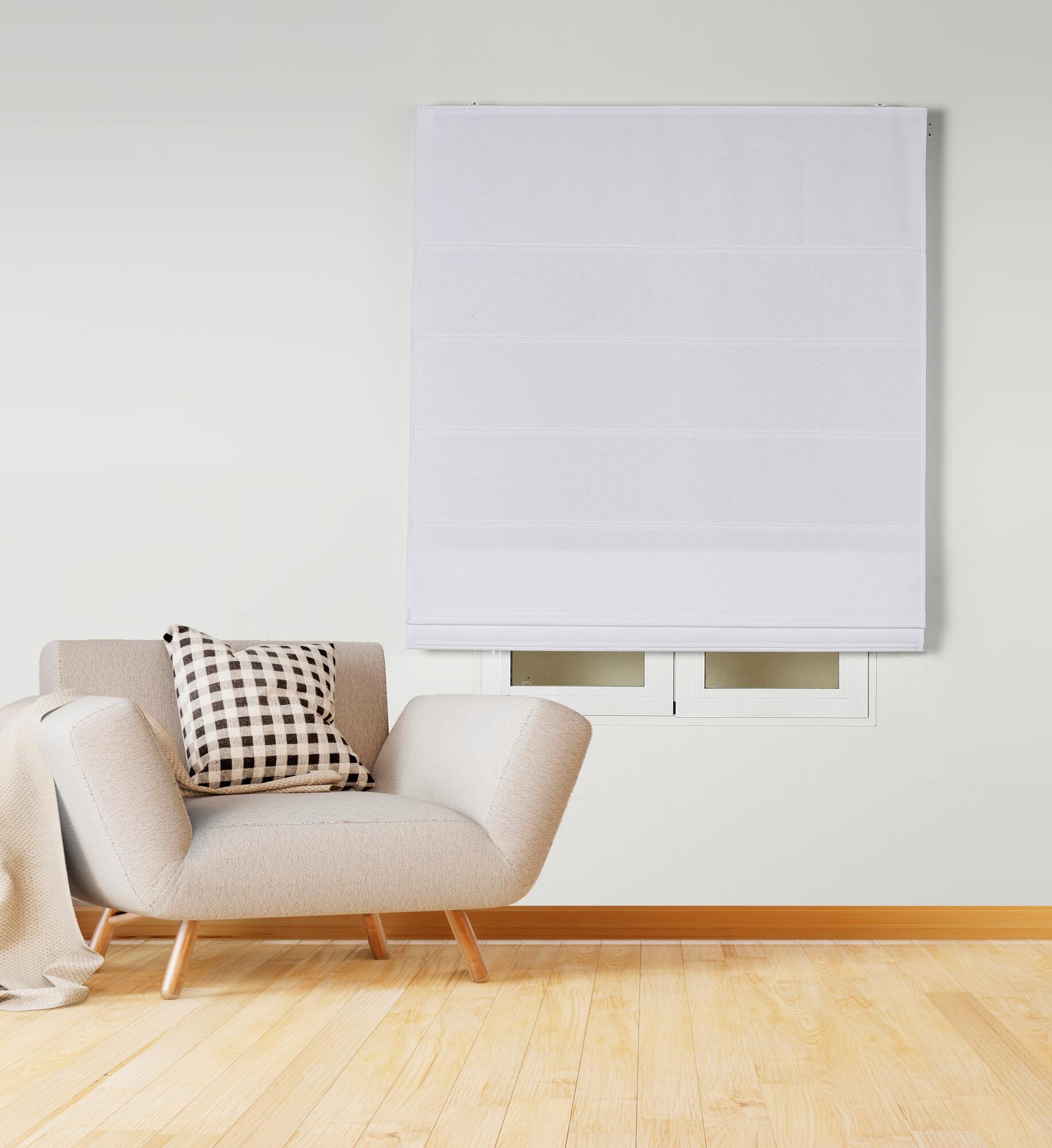Estor plegable semi-transparente con cadena loneta algodón liso blanco de 120x190 cm