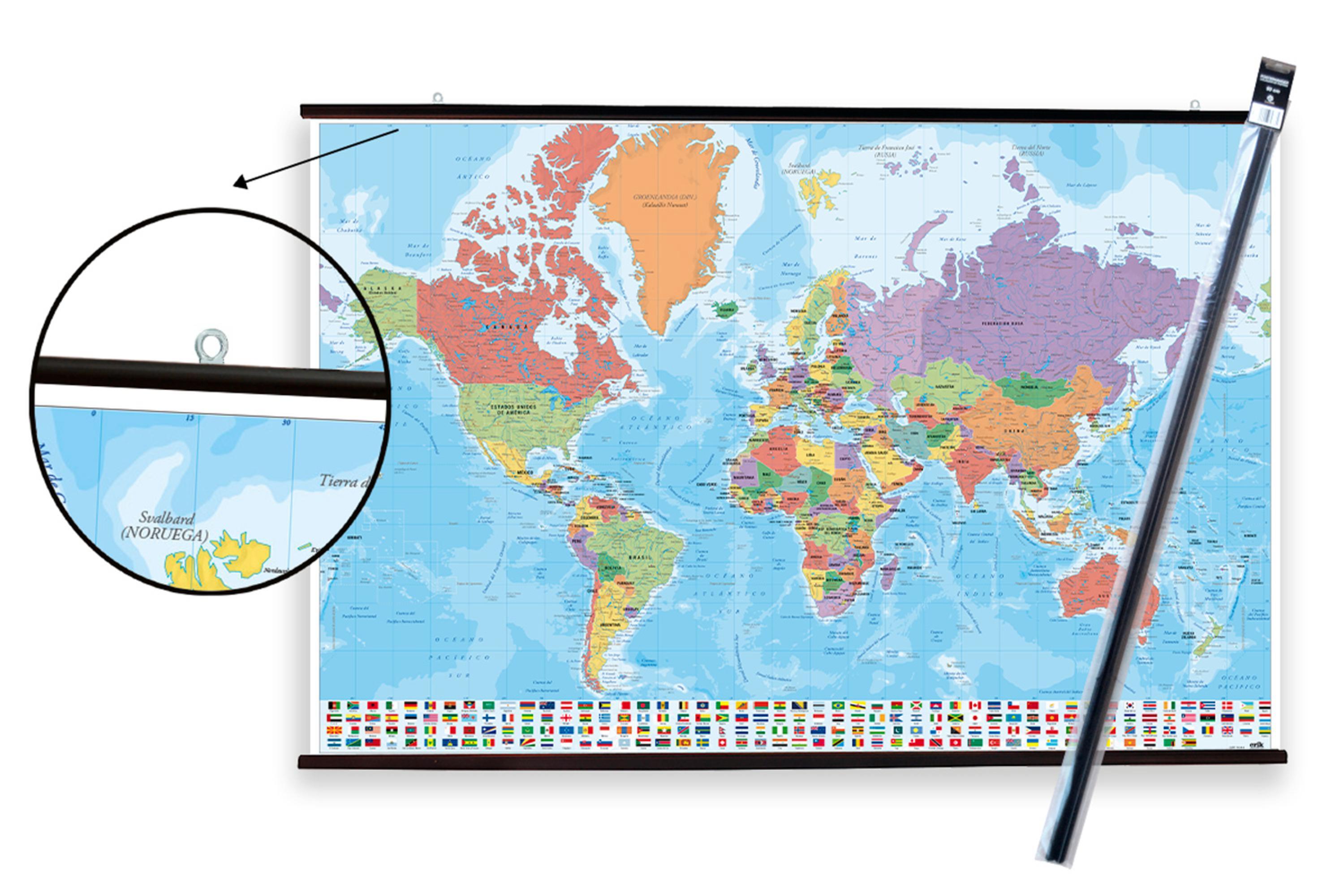 Póster con colgador Objetos rectangular de 61 x 91.5 cm. Papel Mapa Mundo Físico Político multicolor - 3
