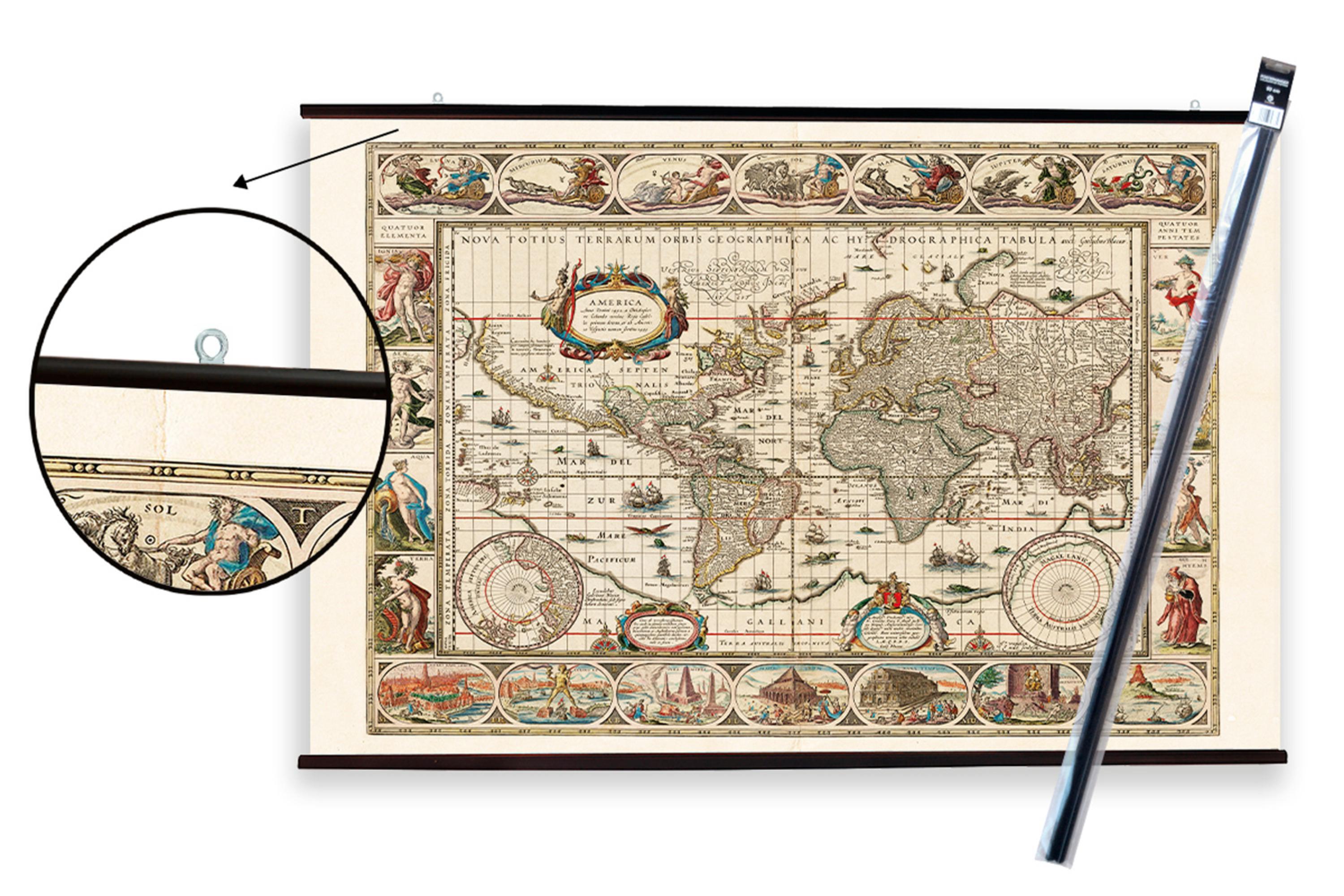 Póster con colgador Objetos rectangular de 61 x 91.5 cm. Papel Mapa Mundo Antiguo multicolor - 3