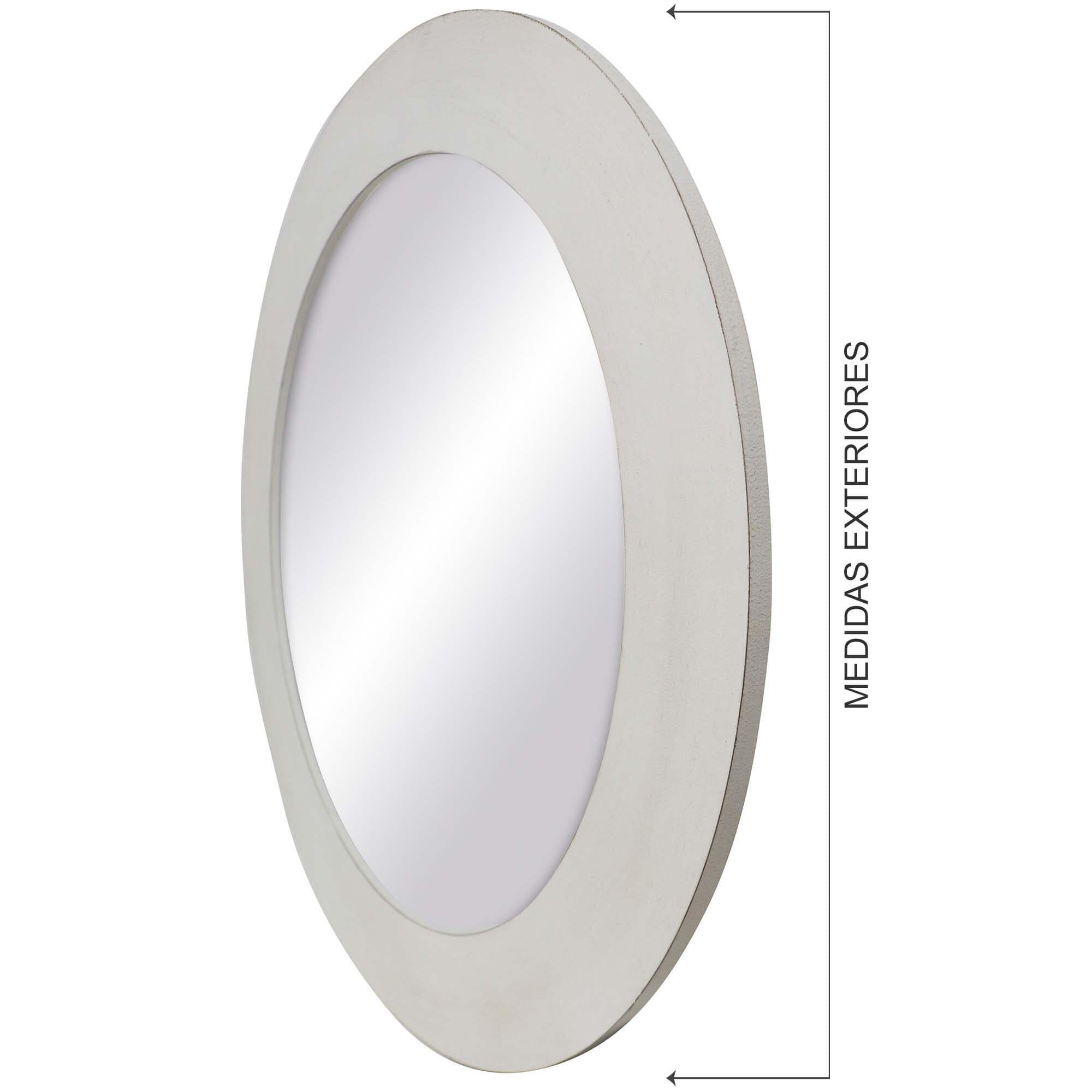 Espejo enmarcado de pared redondo redondo betun 10 cm mdf blanco satinado de 90 cm de diámetro