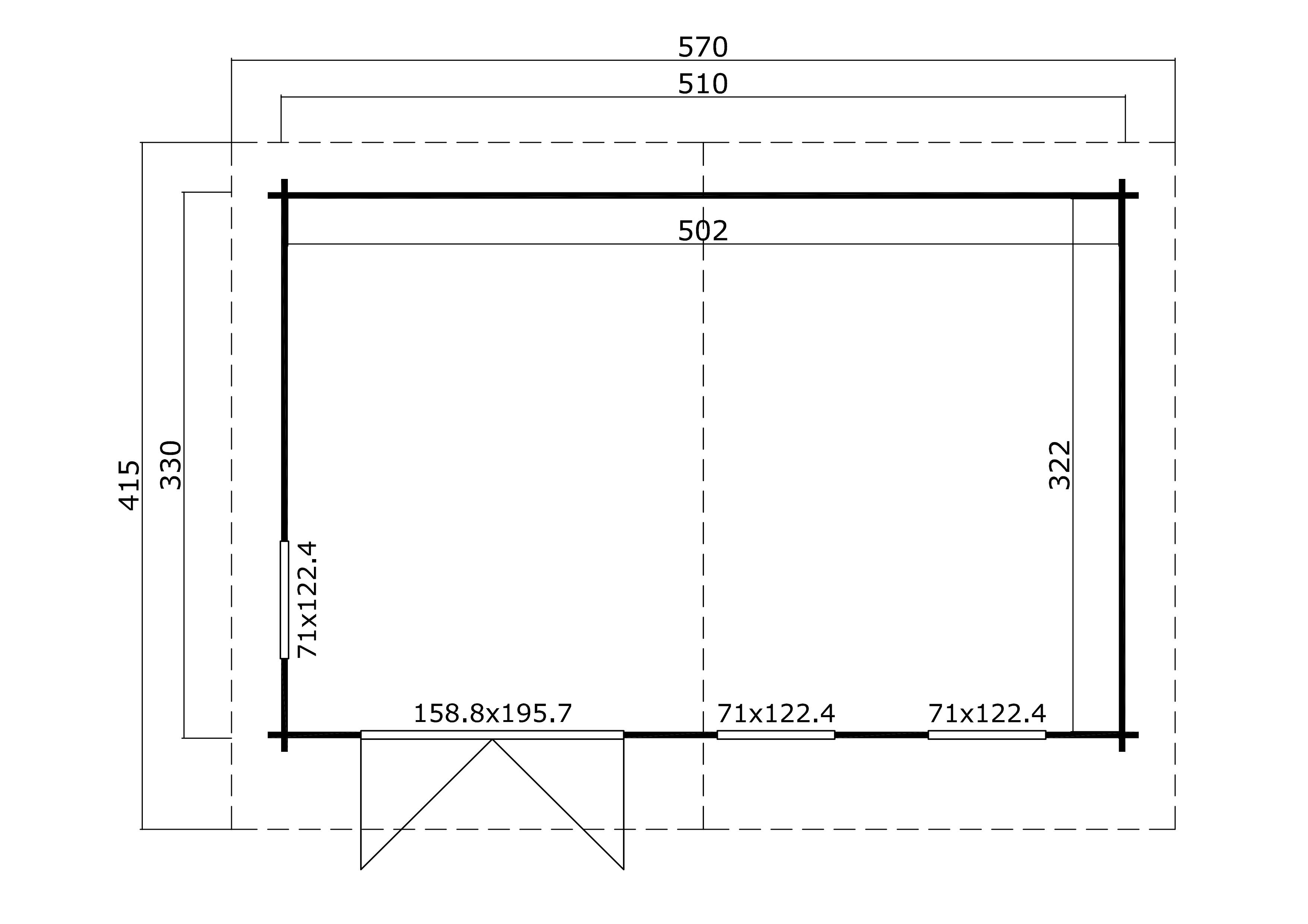 Caseta de madera BARUDA 53 de 570x222x415 cm y 23.65 m2 con 40 mm espesor y doble puerta abatible LASITA MAJA - 2