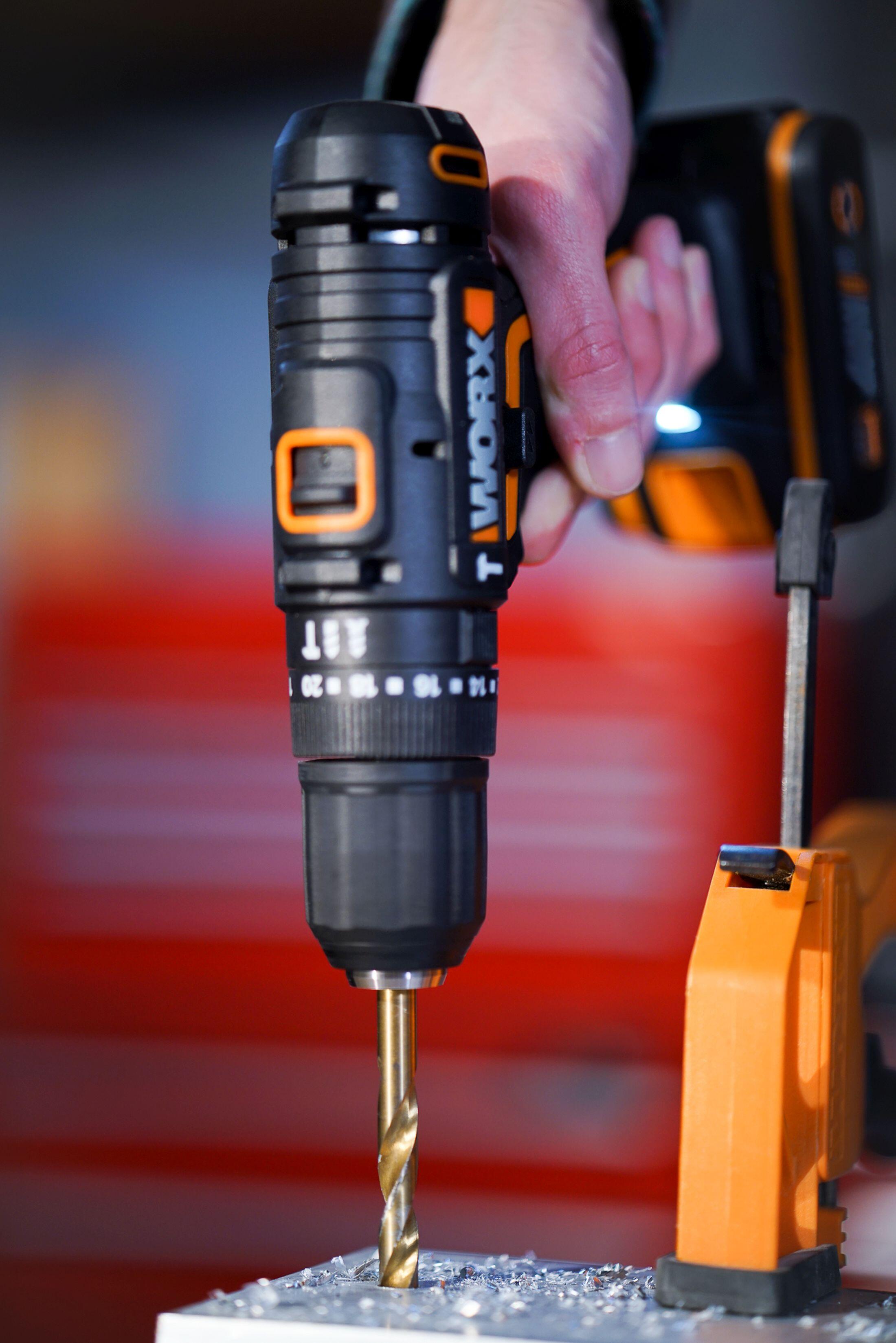 Taladro percutor a batería WORX 20V - 2 baterias :2 baterías de 20V y 2,0Ah - cargador de batería rápido de 1 hora, 1 estuche enrollable con 30 brocas y puntas, 1 maletín de transporte - POWERSHARE - 27
