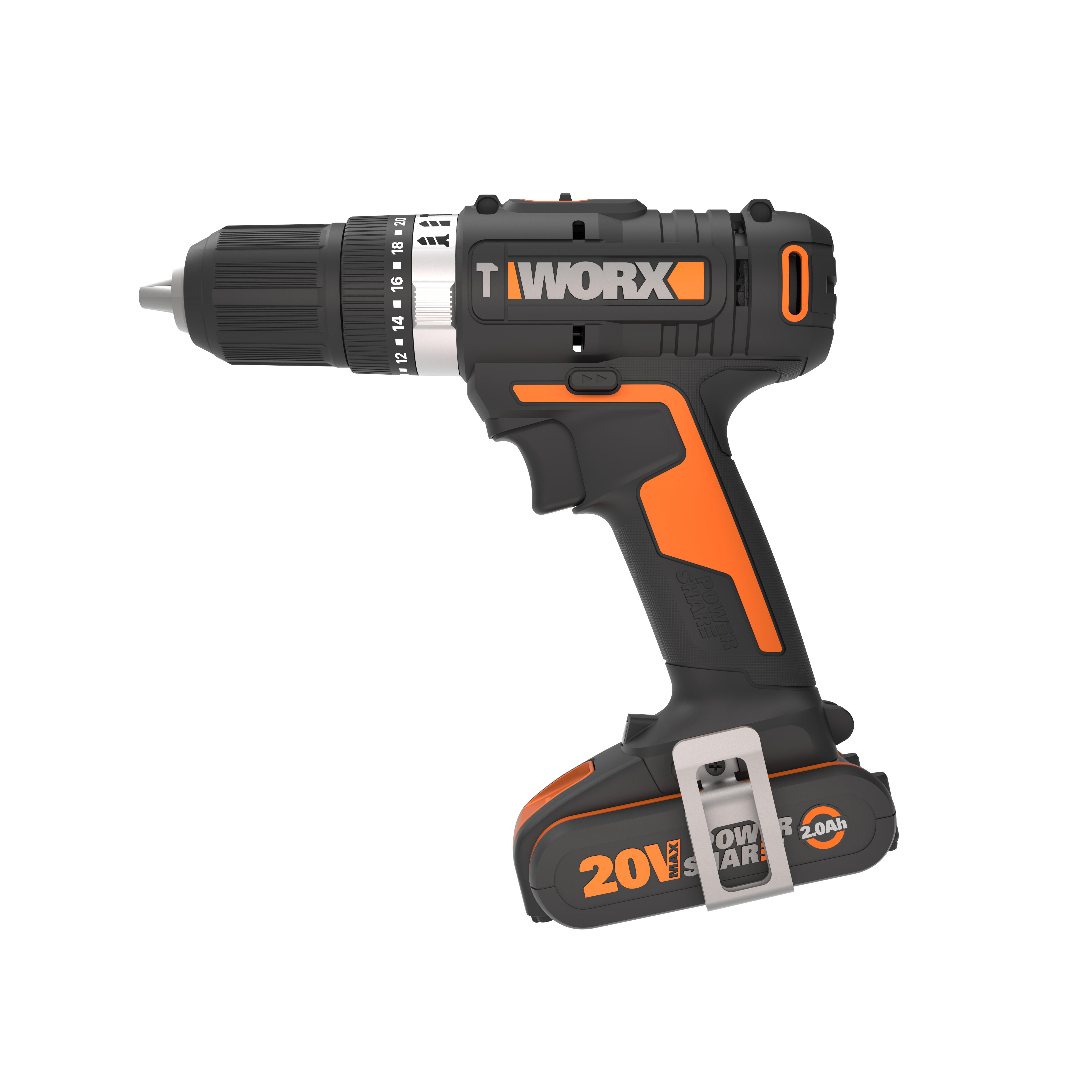 Taladro percutor a batería WORX 20V - 2 baterias :2 baterías de 20V y 2,0Ah - cargador de batería rápido de 1 hora, 1 estuche enrollable con 30 brocas y puntas, 1 maletín de transporte - POWERSHARE - 15