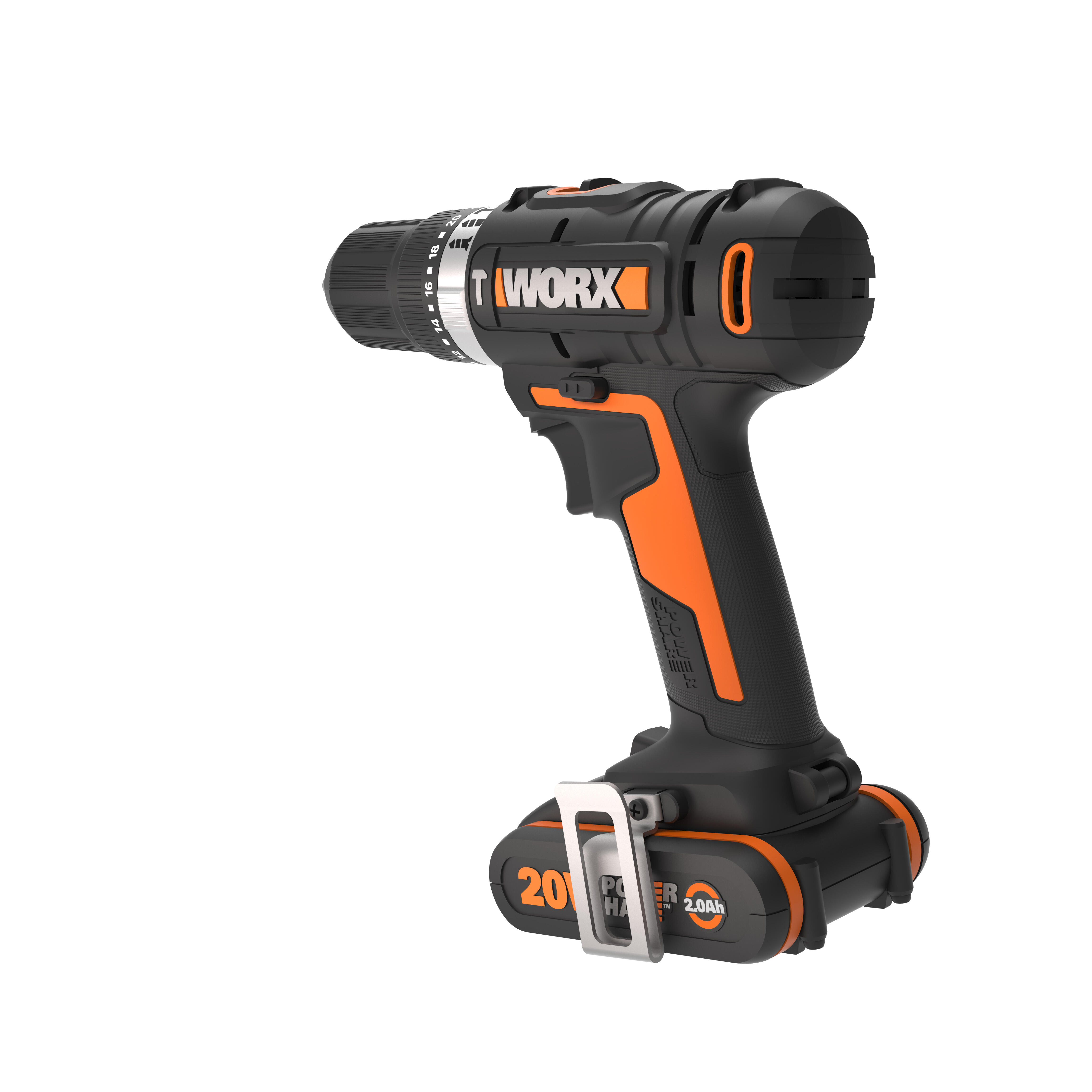 Taladro percutor a batería WORX 20V - 2 baterias :2 baterías de 20V y 2,0Ah - cargador de batería rápido de 1 hora, 1 estuche enrollable con 30 brocas y puntas, 1 maletín de transporte - POWERSHARE - 14