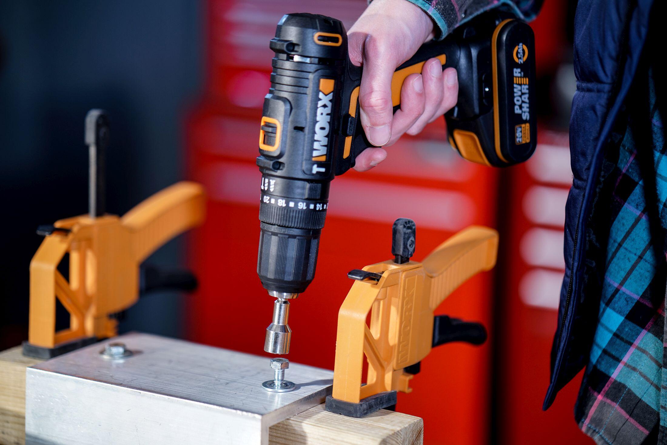 Taladro percutor a batería WORX 20V 2 baterias 2 baterías de 20V y 2,0Ah, cargador de batería rápido de 1 hora, 1 estuche enrollable con 30 brocas y puntas, 1 maletín de transporte - 8