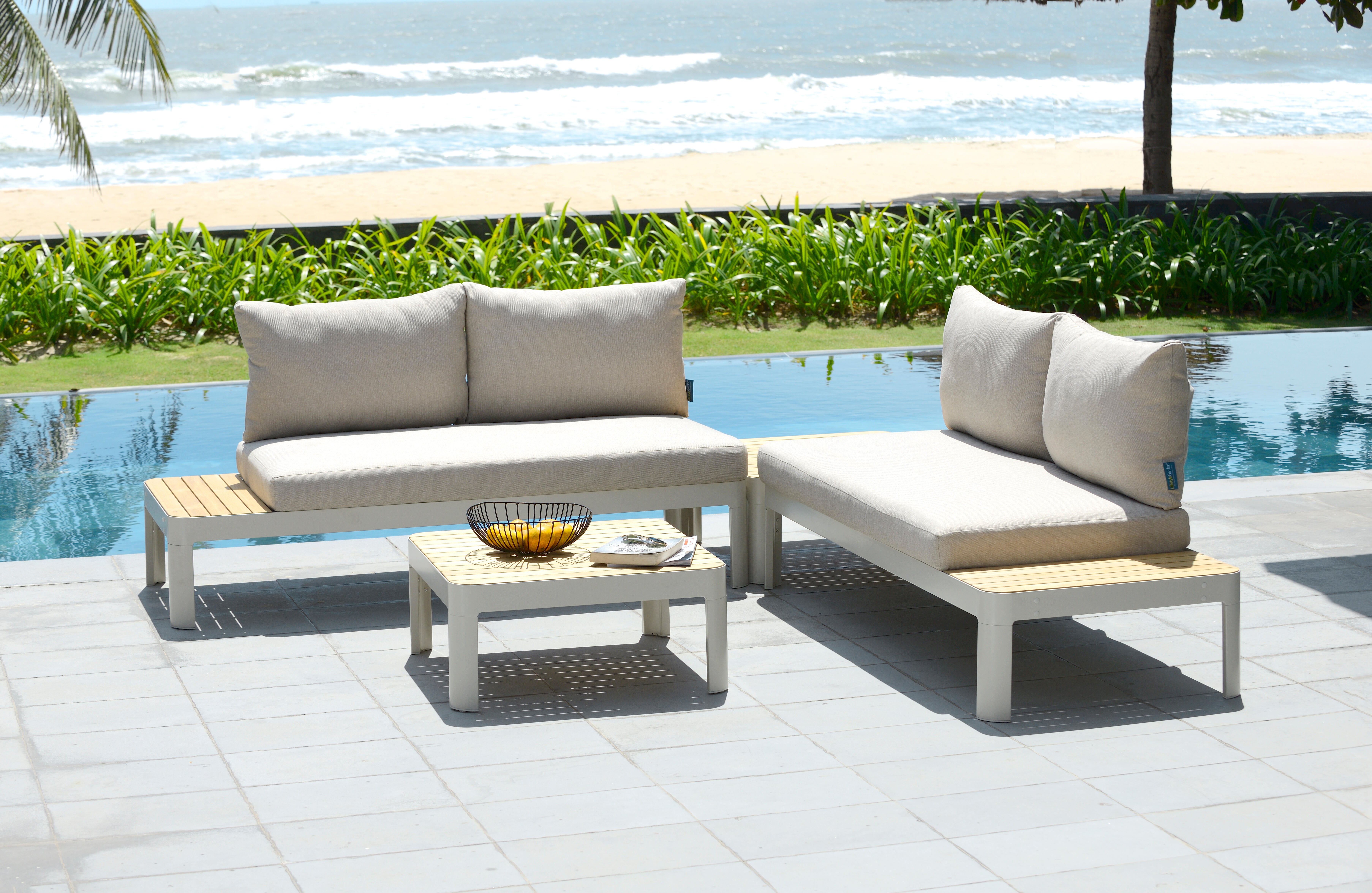 Set de jardín portals de madera de teca de 4 plazas beige
