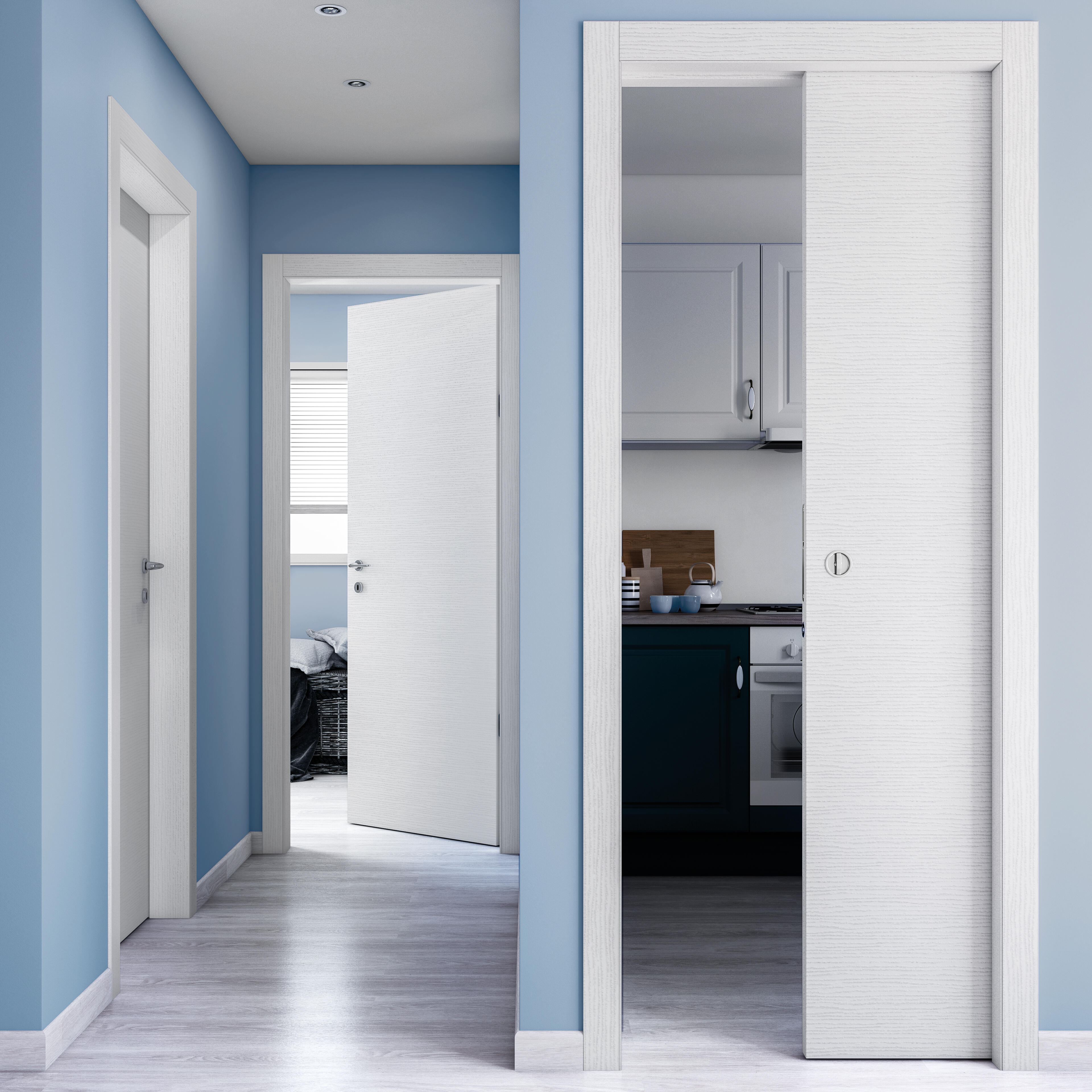 Porta interna scorrevole Kent in legno colore bianco, L 80 x H 210 cm, apertura reversibile - 3