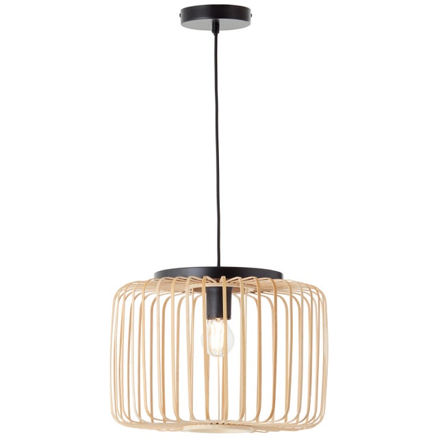 Lampadario Natura Pecan nero paralume beige E27 Ø38cm INSPIRE