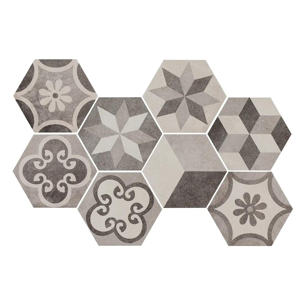 Piastrella da pavimento e rivestimento interno in gres porcellanato 18.2 x 21 cm non rettificato smaltato multicolore opaco Time Hexagone R9 traffico intenso (pei 4/5) Sp. 9.5 mm 0.46 mq - 13