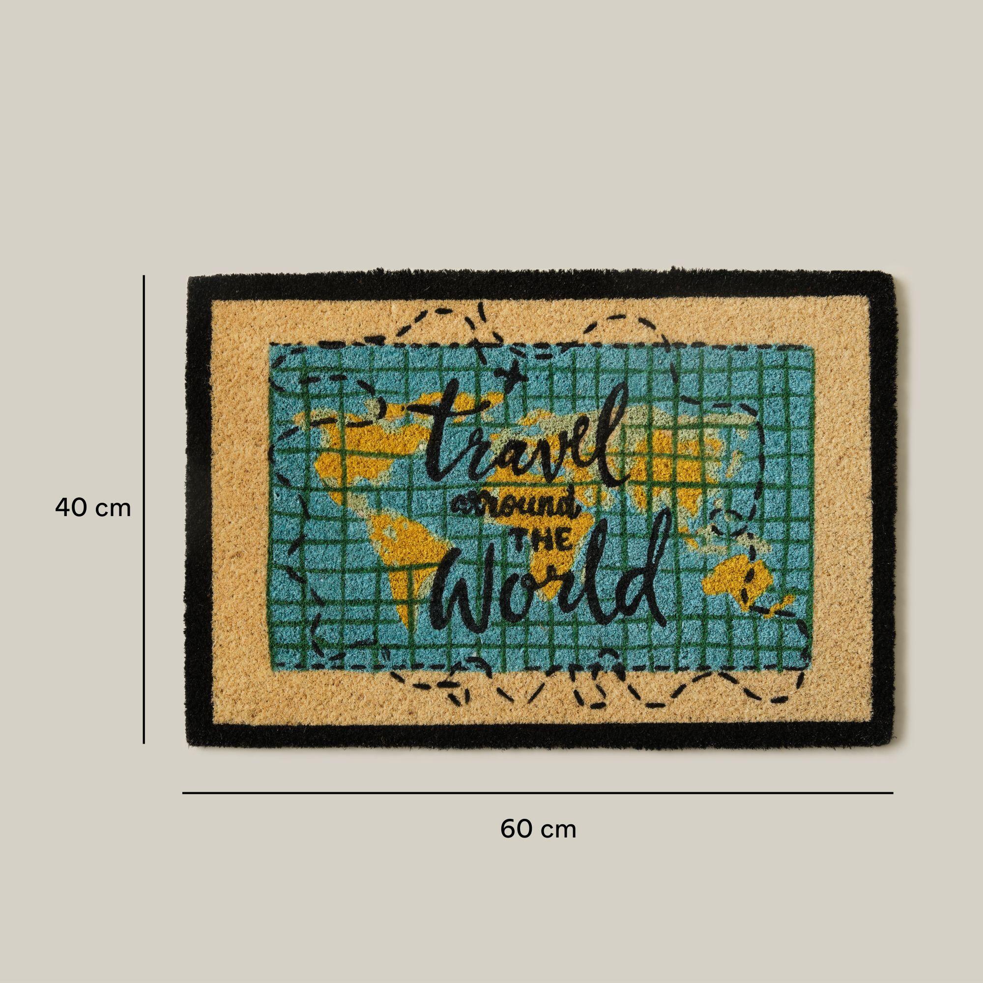 Felpudo multicolor de pvc y coco travel world 60 x40 cm