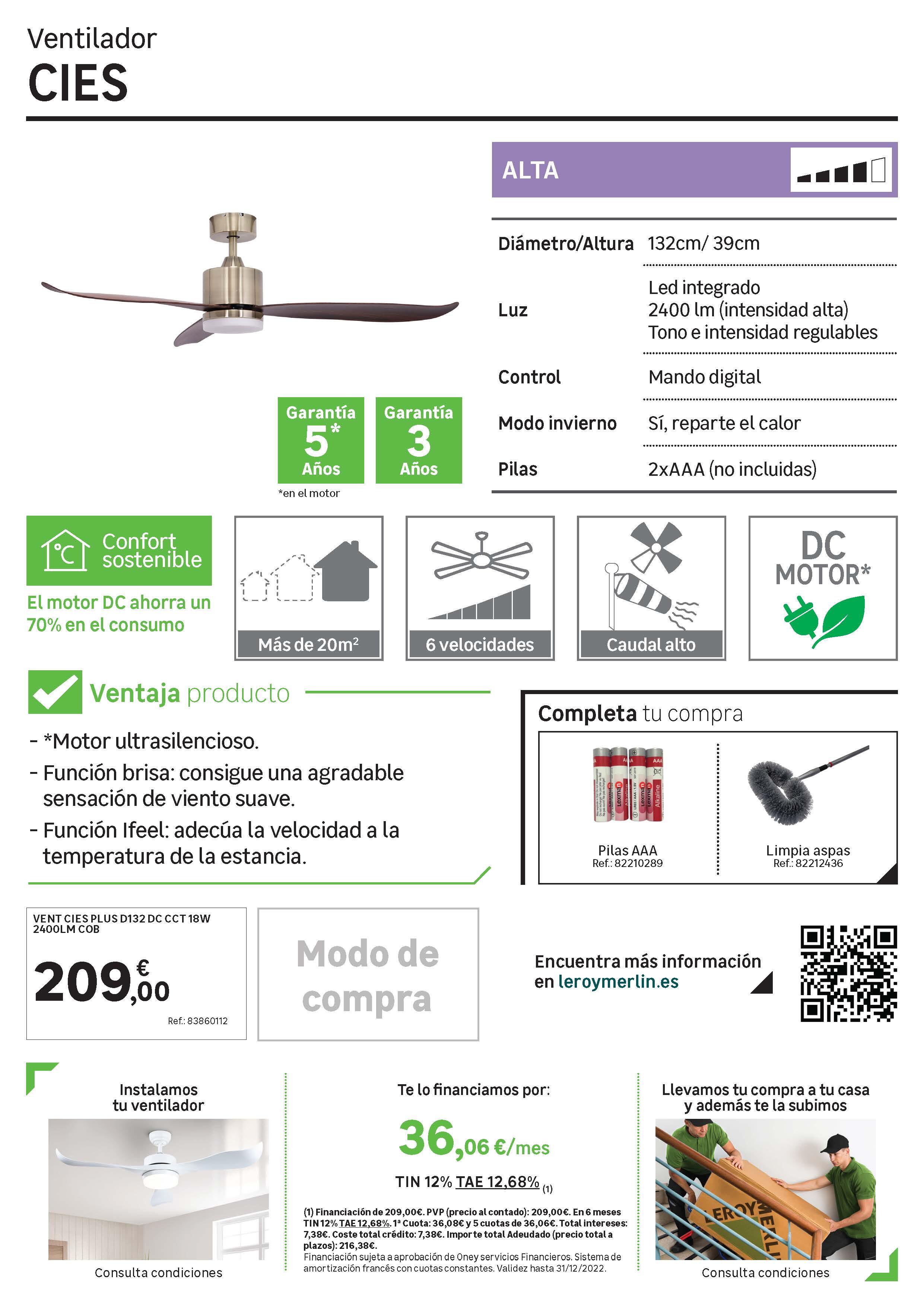 Ventilador de techo con luz silencioso DC Arte Confort Cies marrón/cobre 132 cm - 10