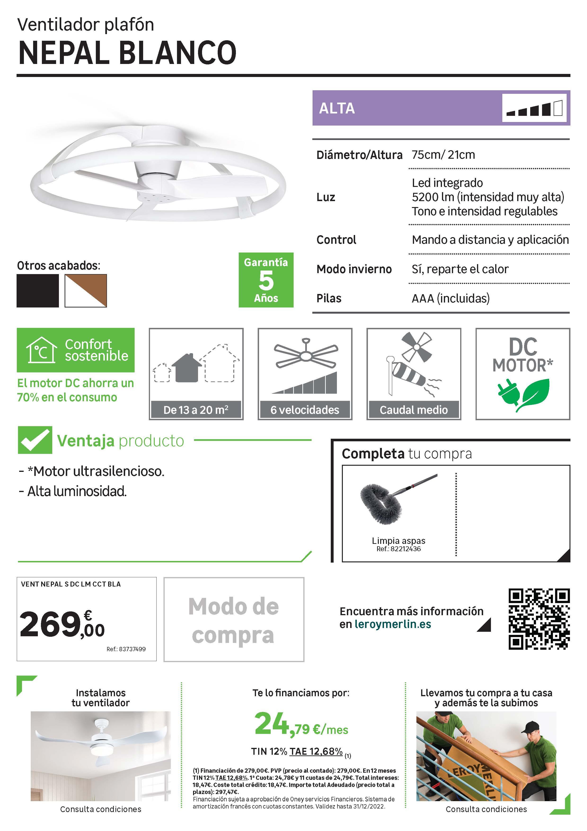 Ventoinha 3 lâminas NEPAL MINI PLAFON COM COMANDO BRANCO - 7