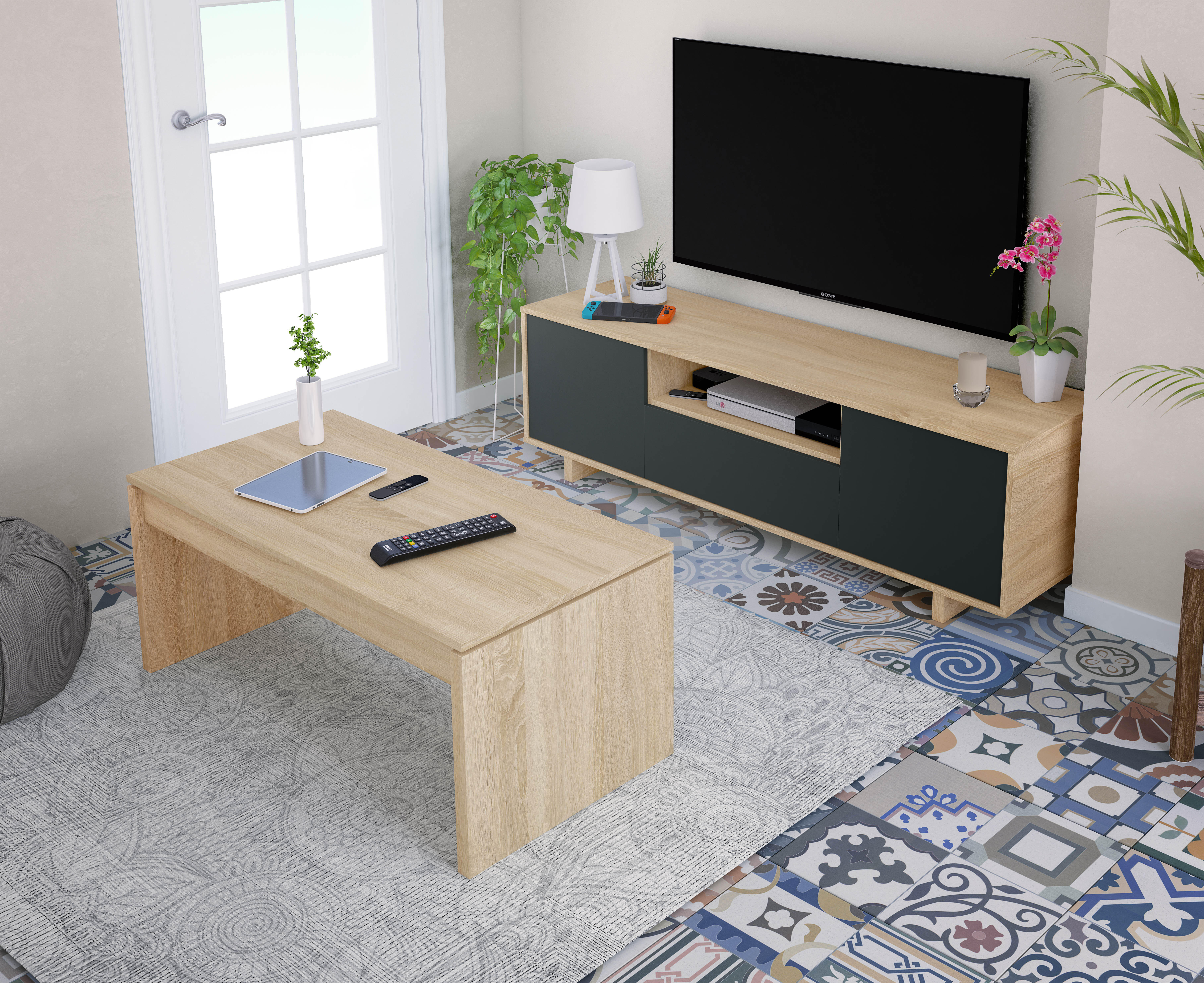 Mueble tv zaira roble canadian y antracita 46x150x41cm