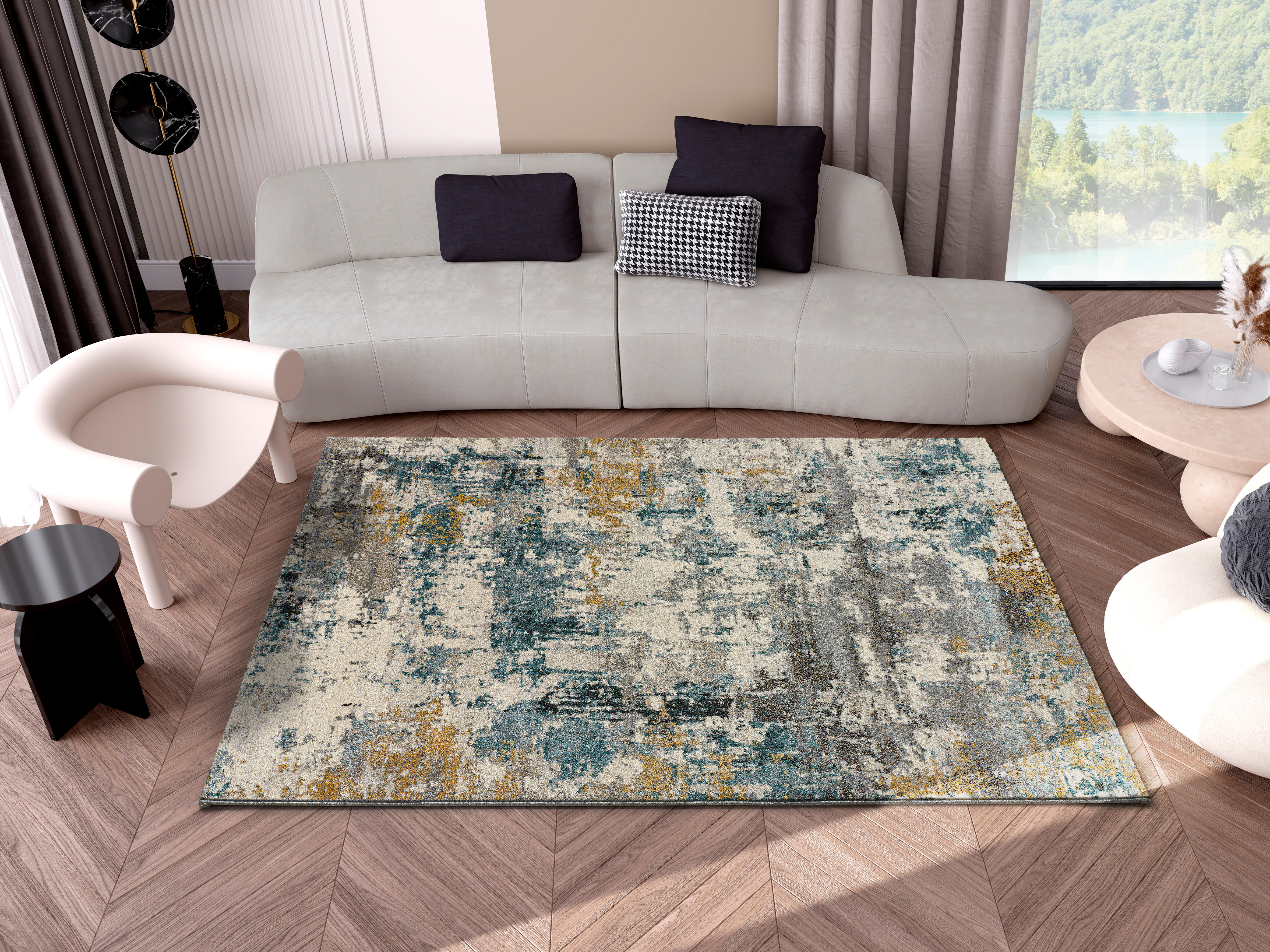 Alfombra polipropileno Dif Sunset 140x200cm pelo corto  abstracto multicolor - 2