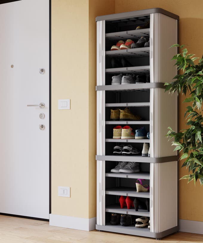 85206419 Armario alto baldas de resina 59x170x36 cm color gris 6 puertas correderas